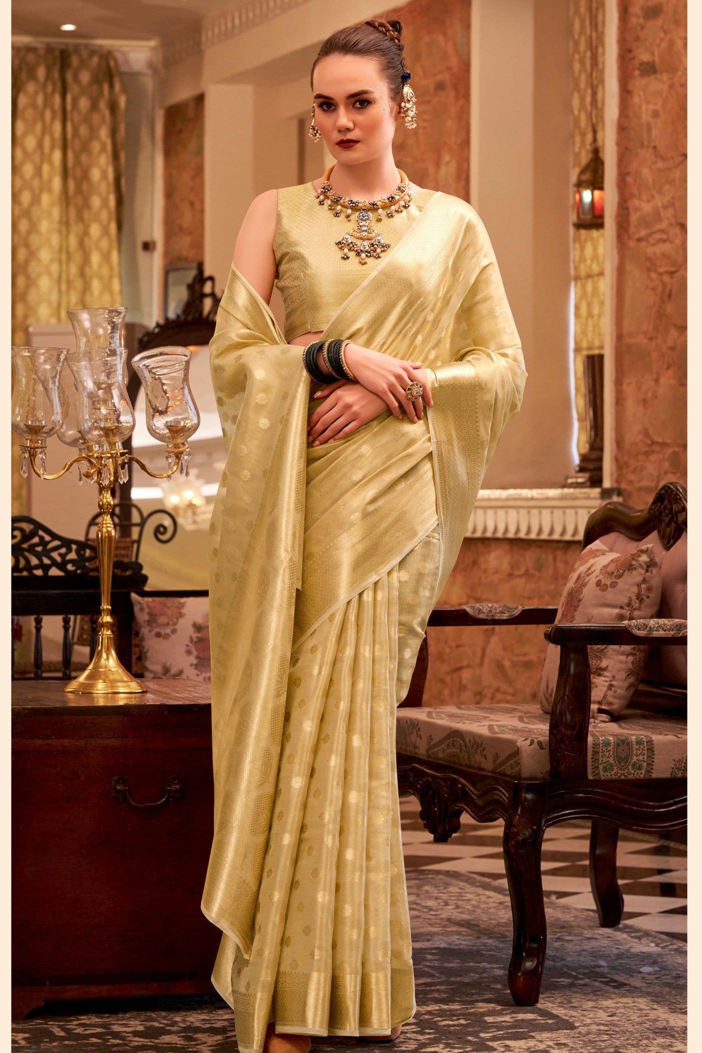 Buy MySilkLove Luxor Golden Woven Tissue Silk Saree Online