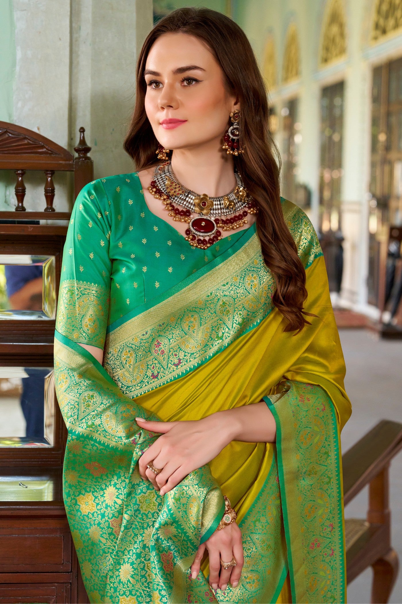 Buy MySilkLove Harlequin Green Woven Banarasi Soft Silk Saree Online