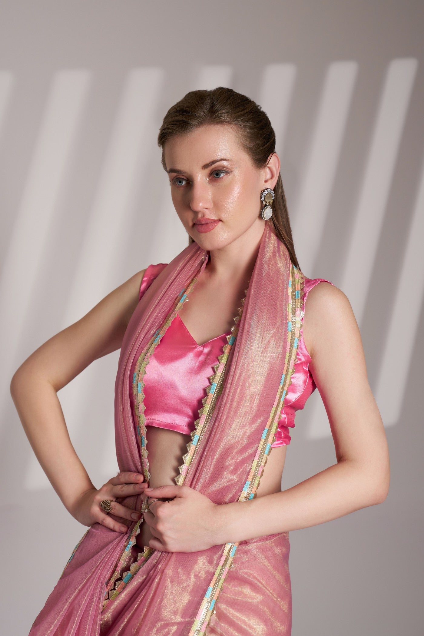 Buy MySilkLove Tulip Pink Partywear Net saree Online