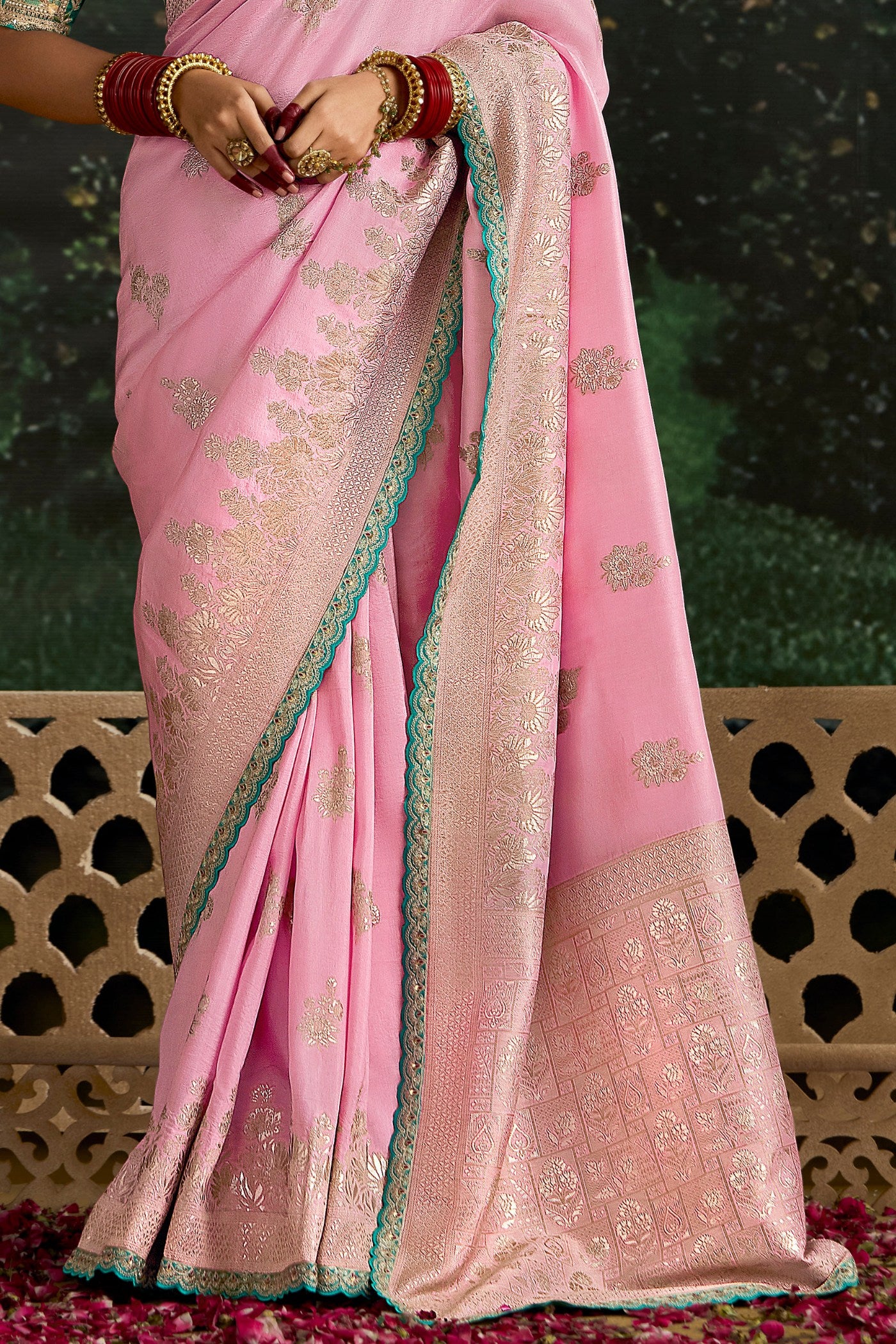 Buy MySilkLove Lace Pink Designer Banarasi Saree Online