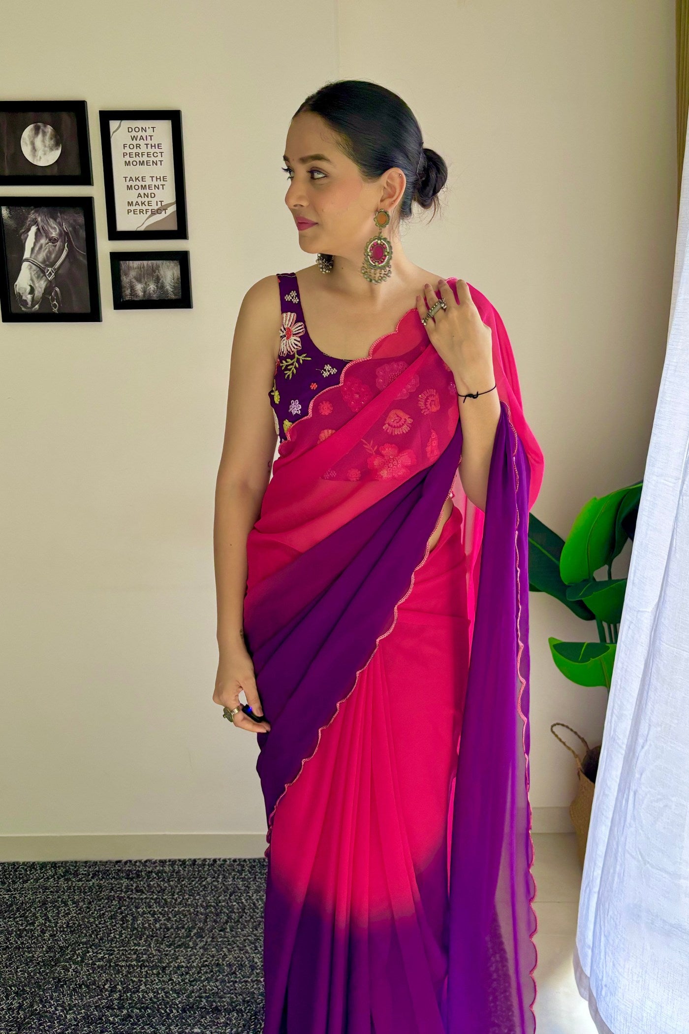 Buy MySilkLove Magenta Pink Georgette Saree Online