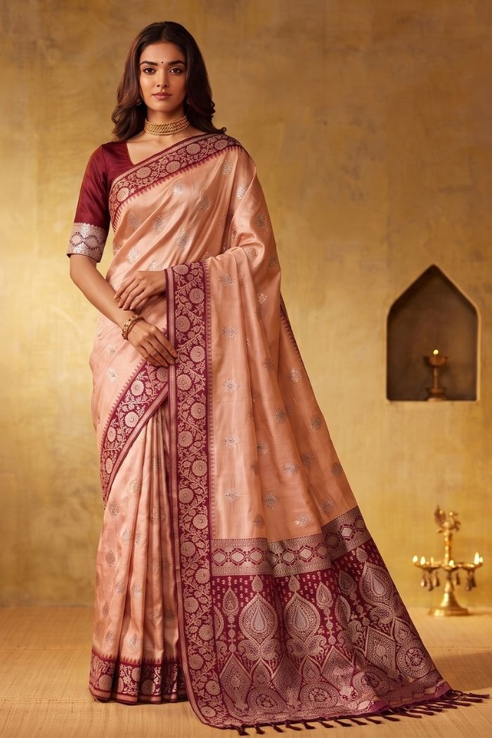 Buy MySilkLove Copper Peach Woven Banarasi Saree Online