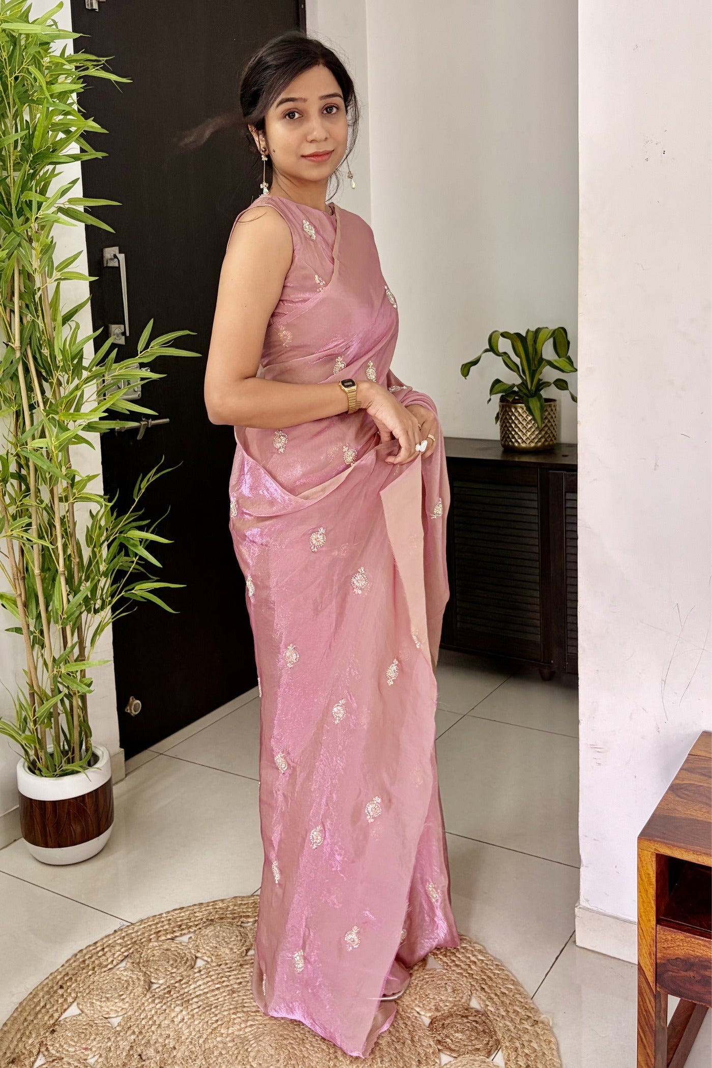 Buy MySilkLove Rose Pink Embroidered Partywear Saree Online
