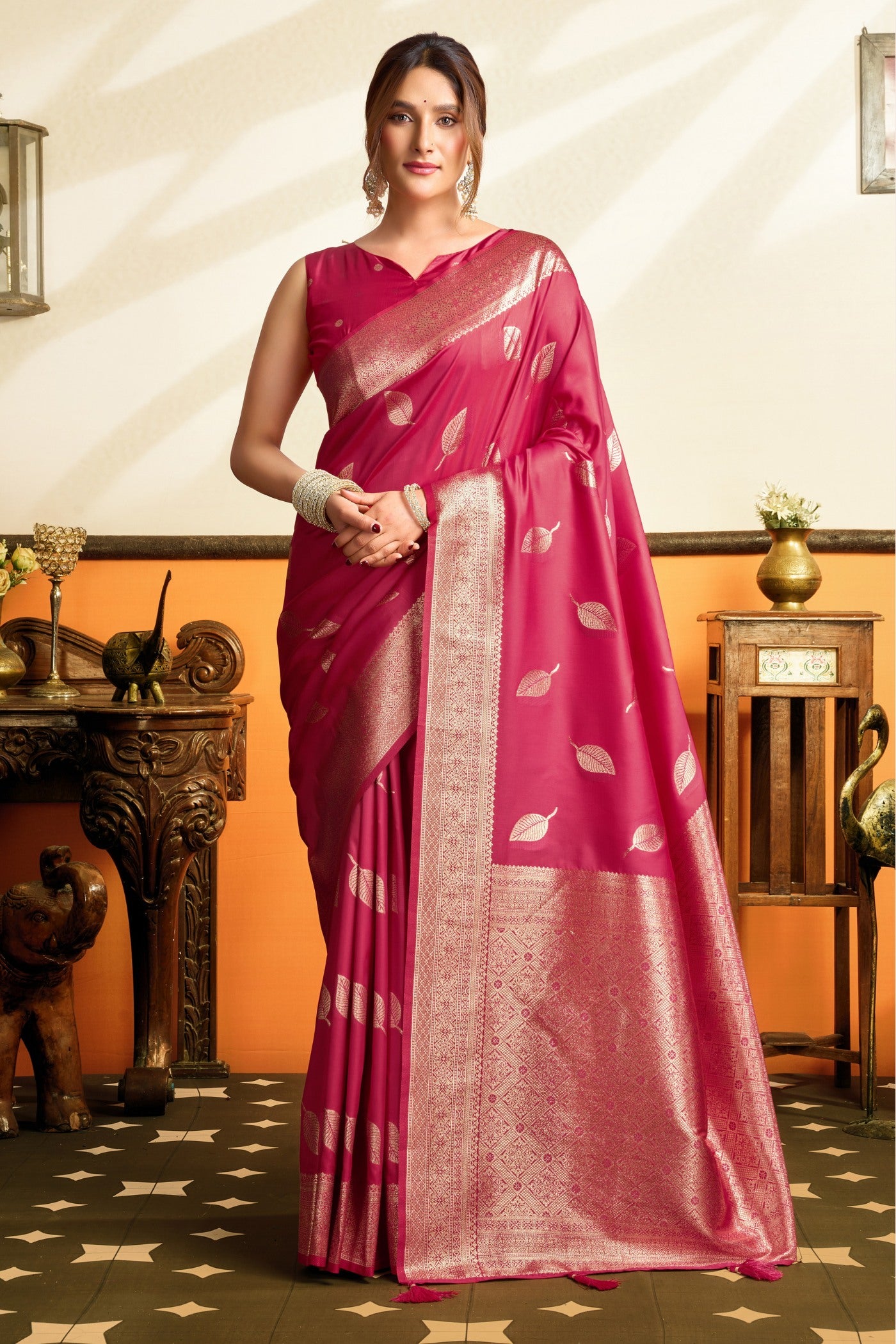 Buy MySilkLove Cherry Pink Woven Banarasi Saree Online