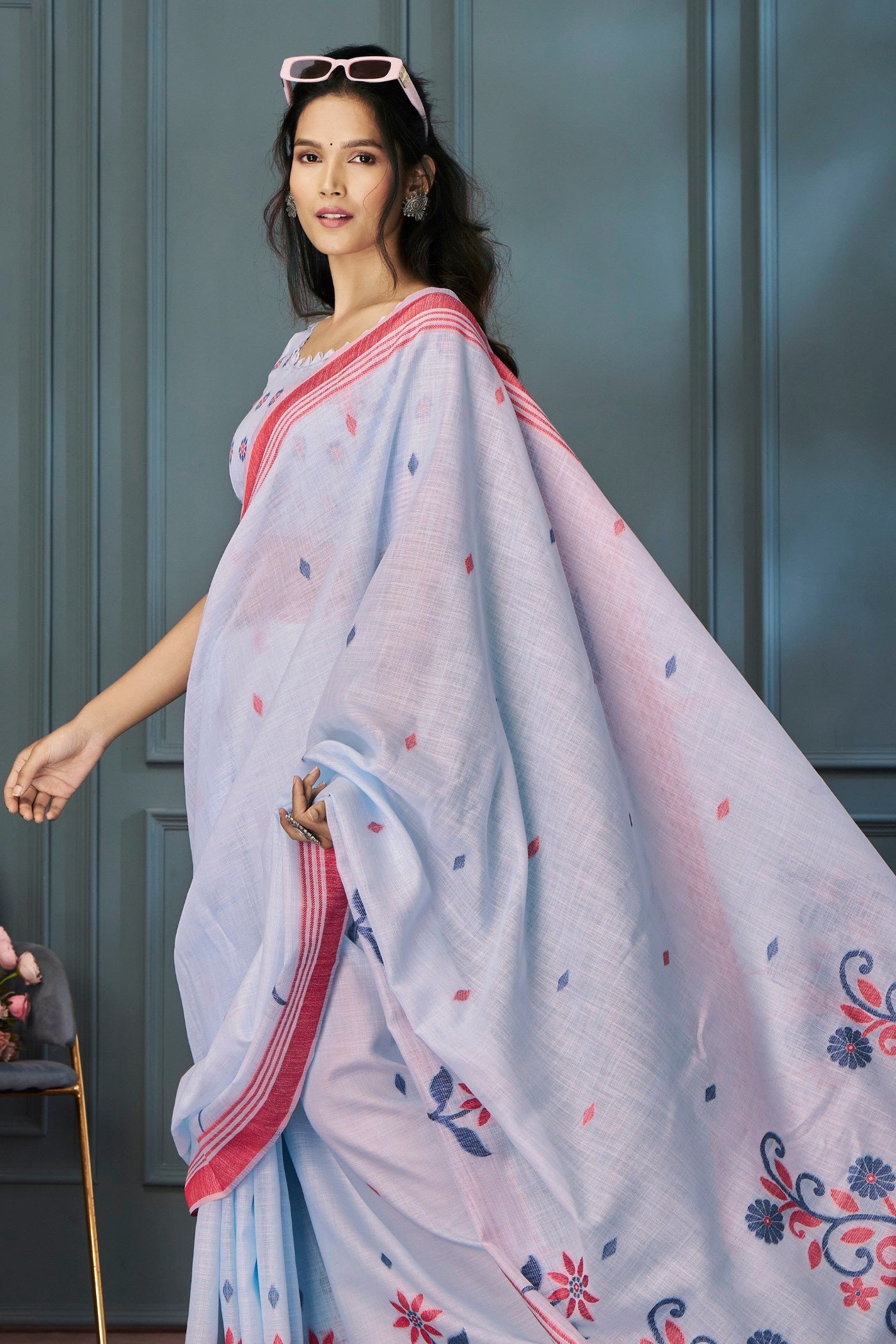 Buy MySilkLove Magnolia Purple Handloom Linen Saree Online