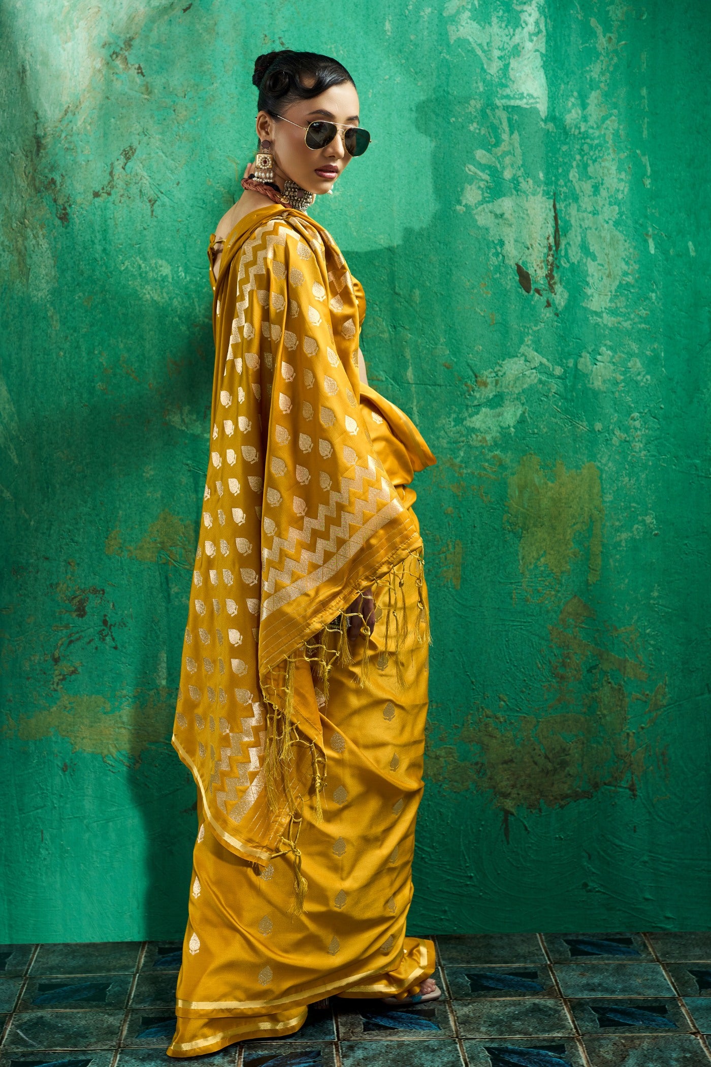 Buy MySilkLove Golden Yellow Handloom Satin Silk Saree Online