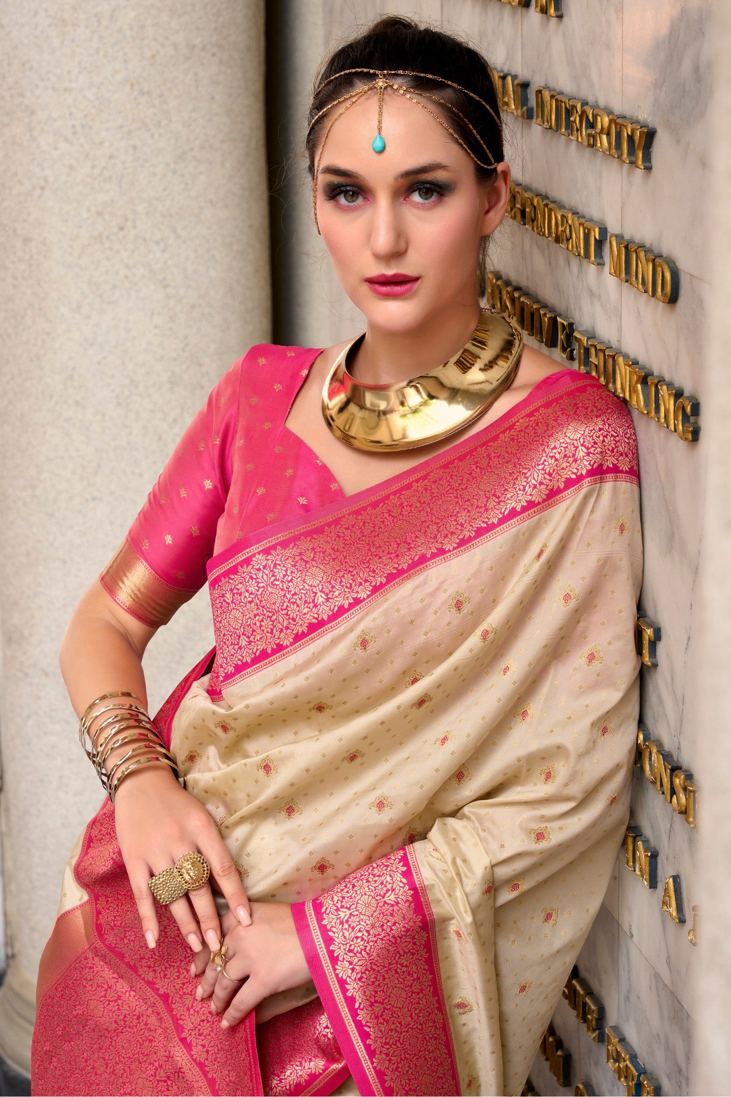 Buy MySilkLove Fog Cream Zari Woven Banarasi Soft Silk Saree Online