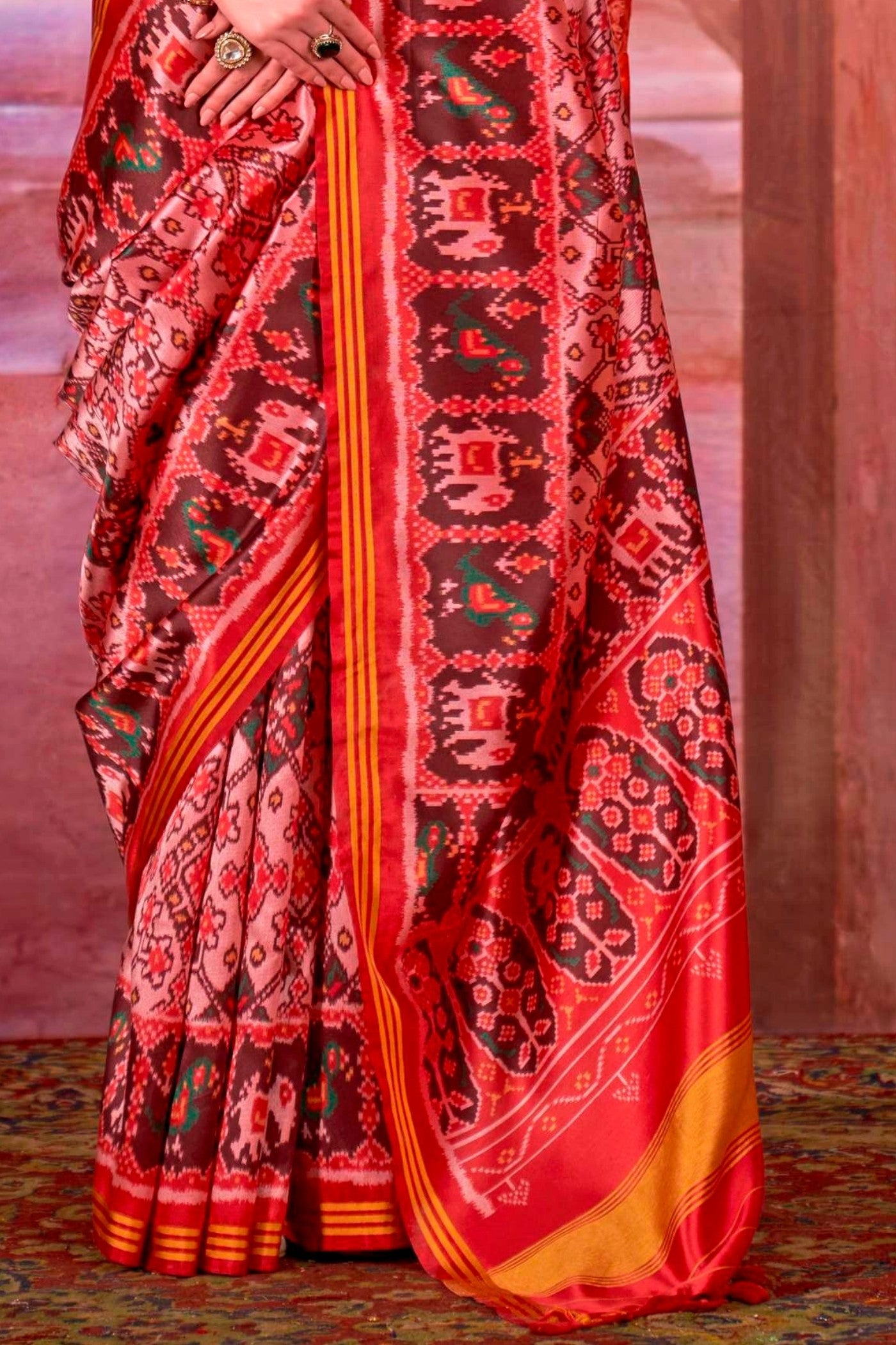 Buy MySilkLove Cameo Pink Printed Patola Saree Online