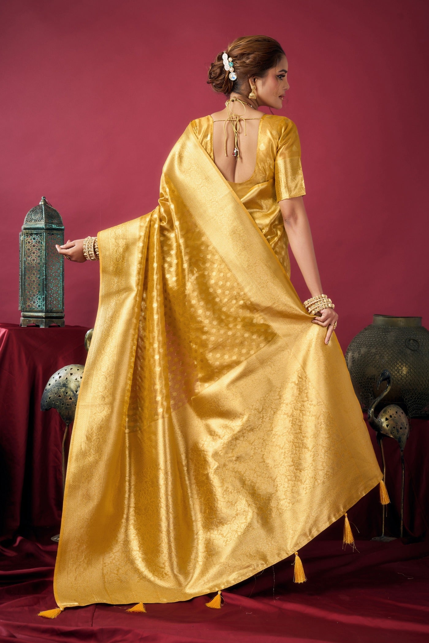 Buy MySilkLove Canary Yellow Handloom Tissue Silk Saree Online