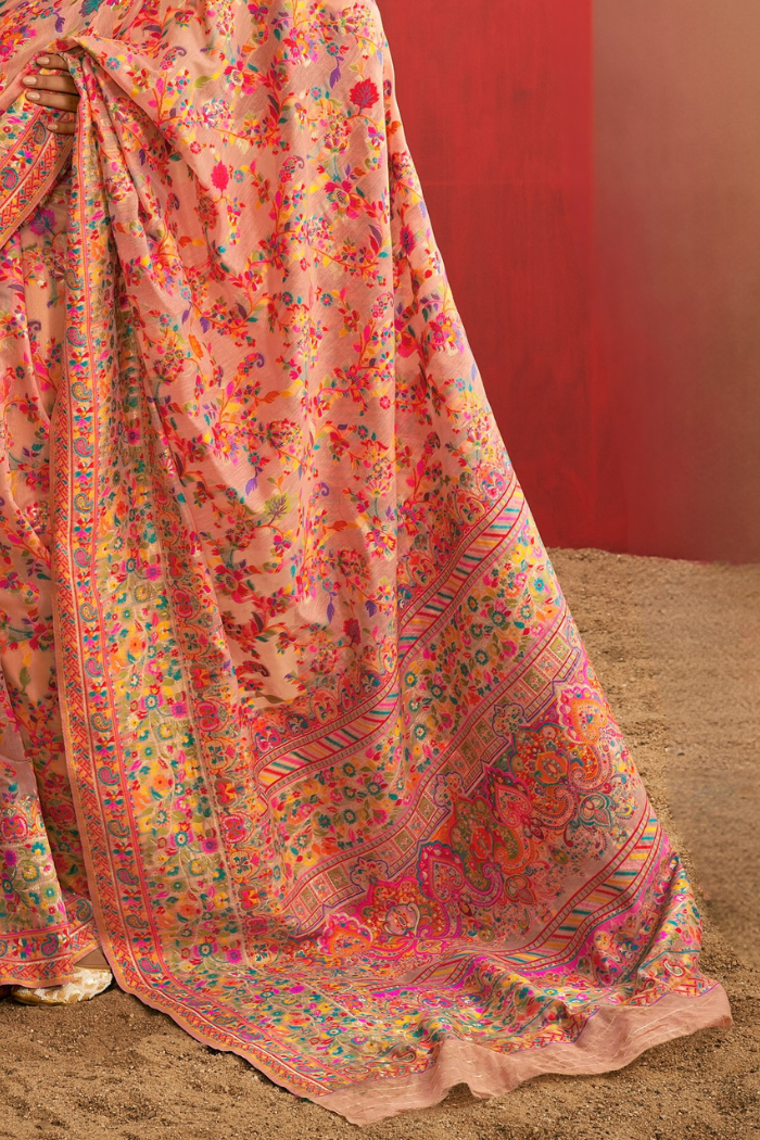 Buy MySilkLove Coral Peach Kashmiri Handloom Jamewar Saree Online