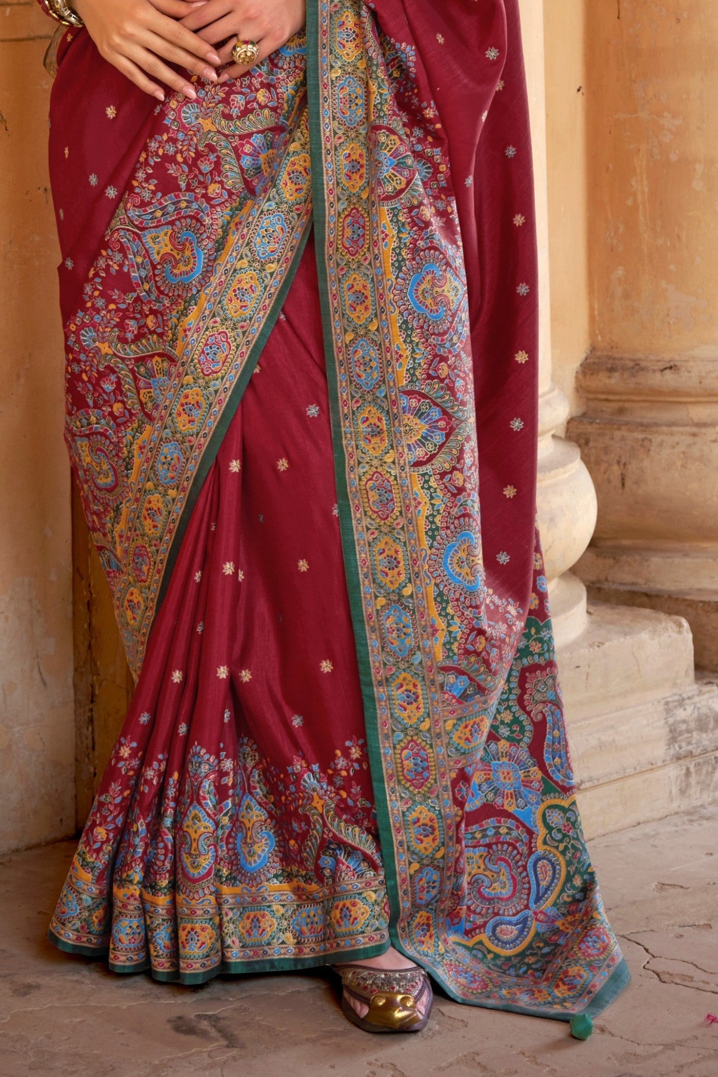 Buy MySilkLove Scarlet Red Printed Banarasi Saree Online