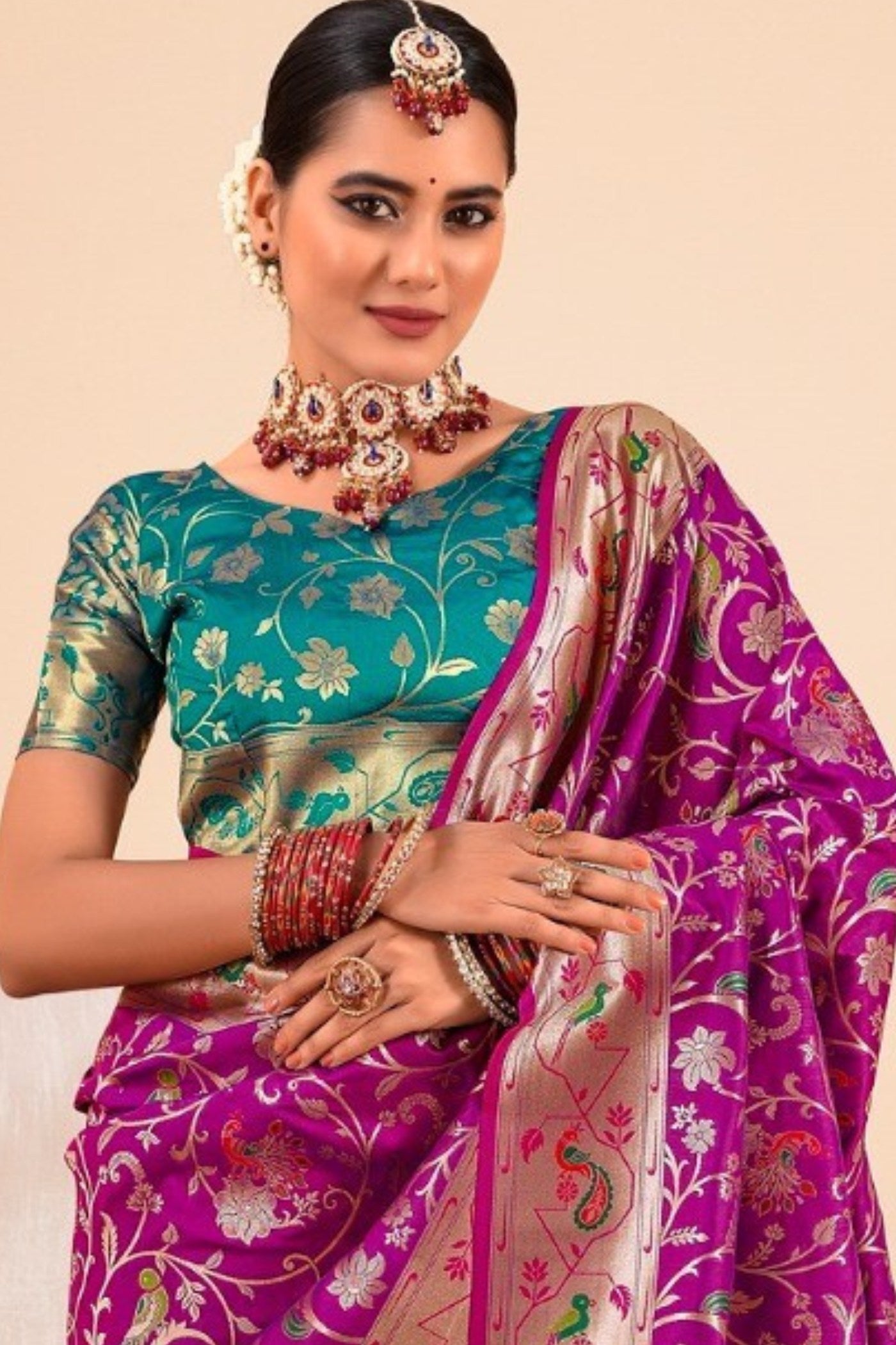 MySilkLove Grape Purple Woven Paithani Saree