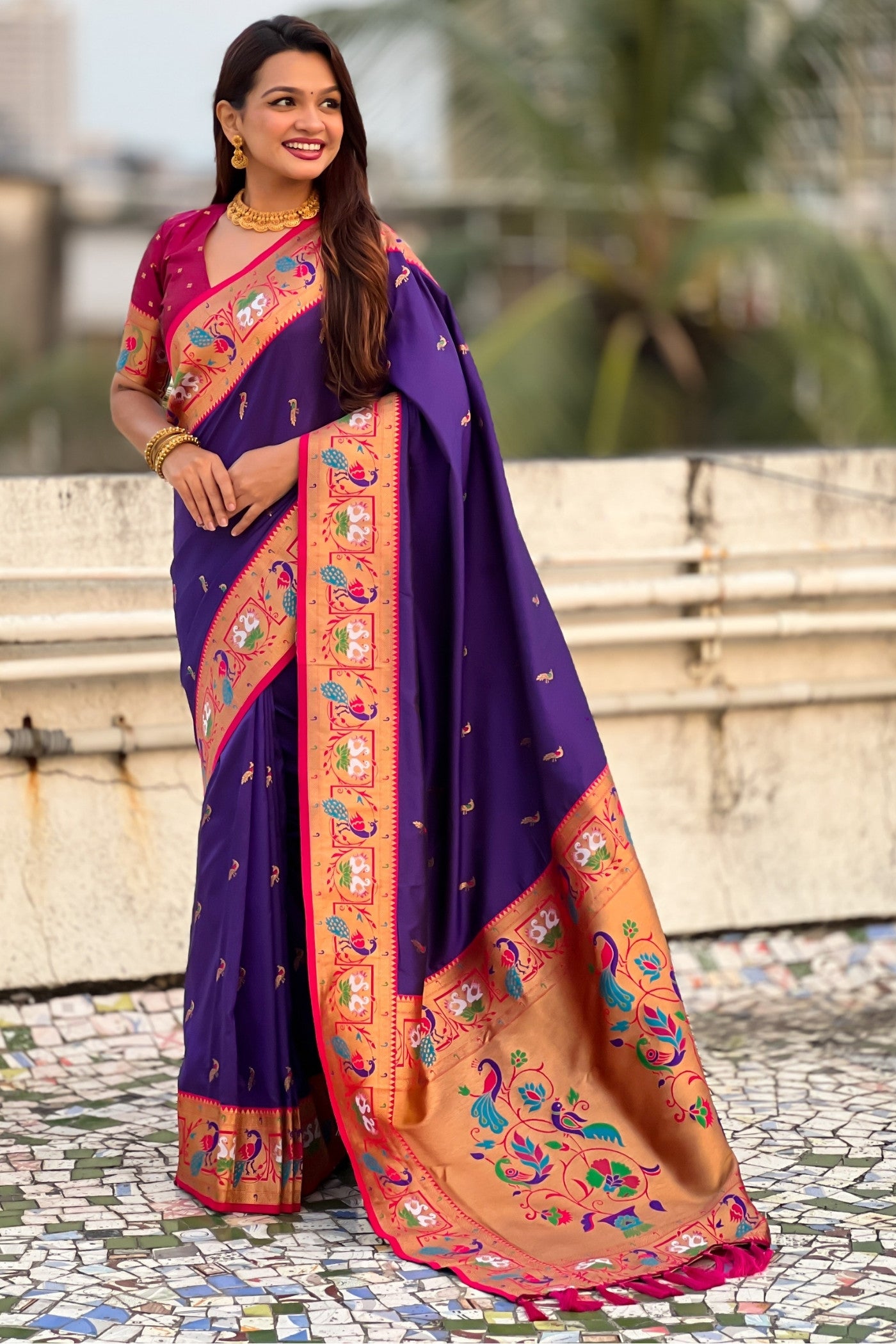 Buy MySilkLove Grape Purple Zari Woven Paithani Saree Online