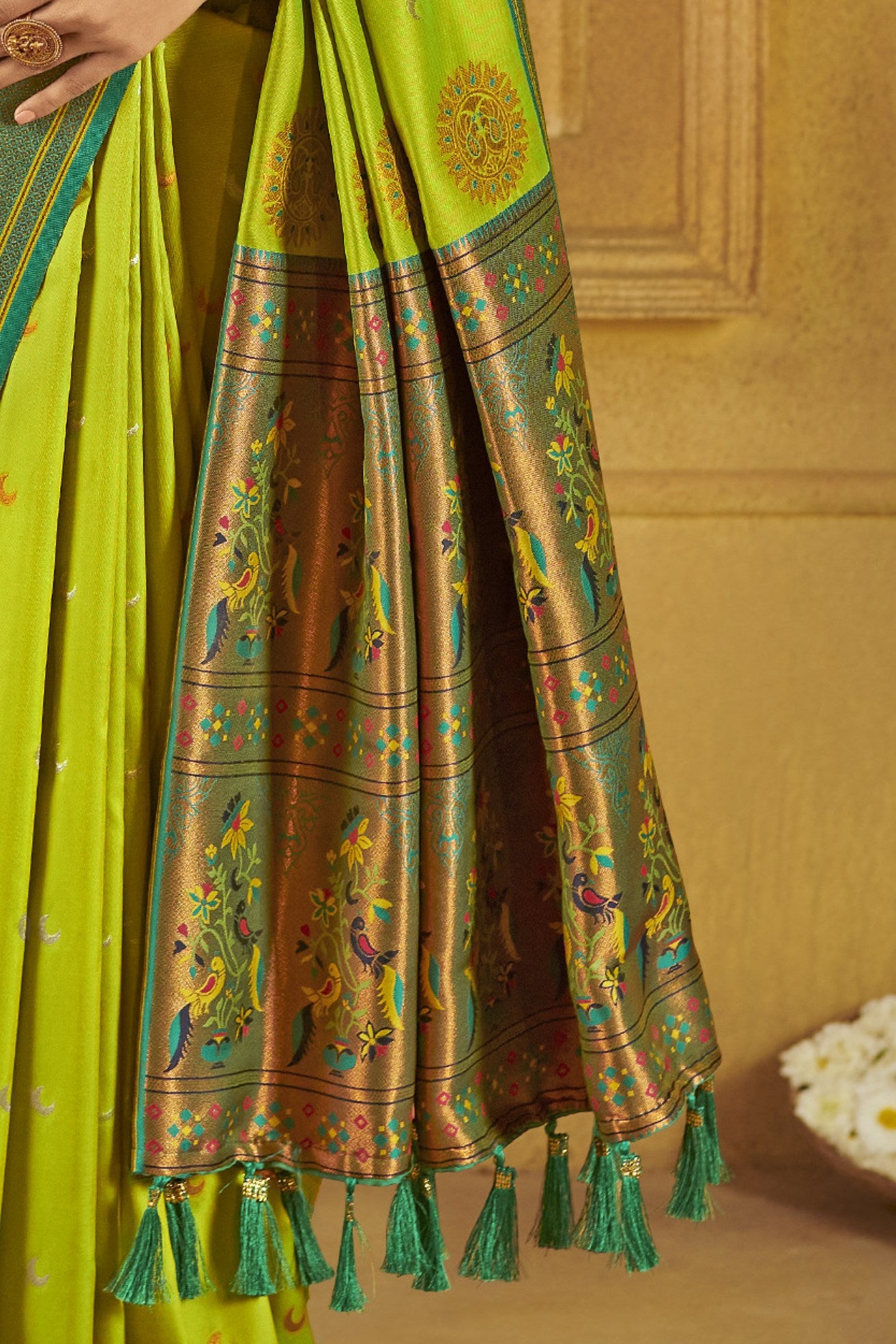 Buy MySilkLove Parrot Green Woven Paithani Saree Online