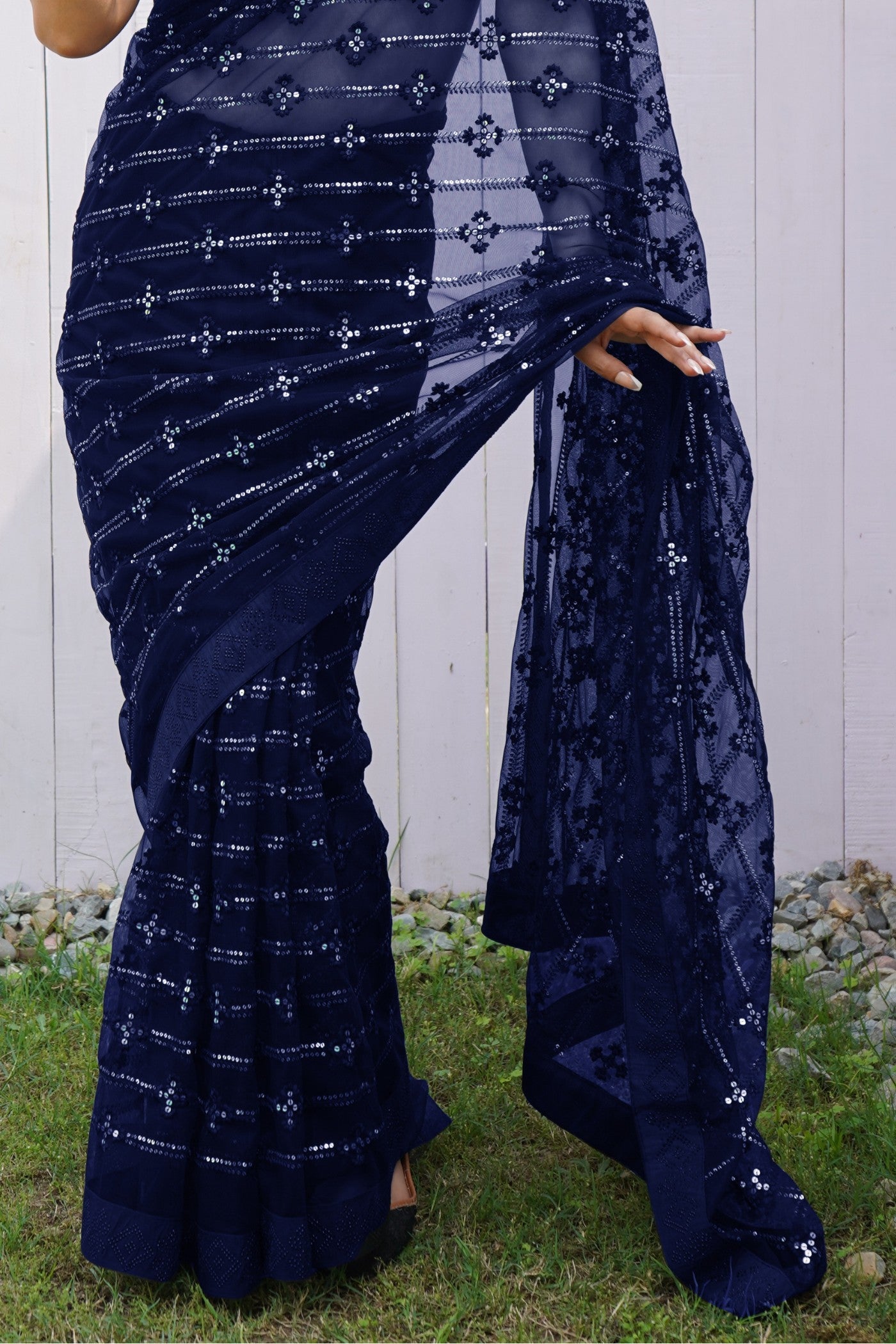 Buy MySilkLove Berry Blue Embroidered Partywear Saree Online