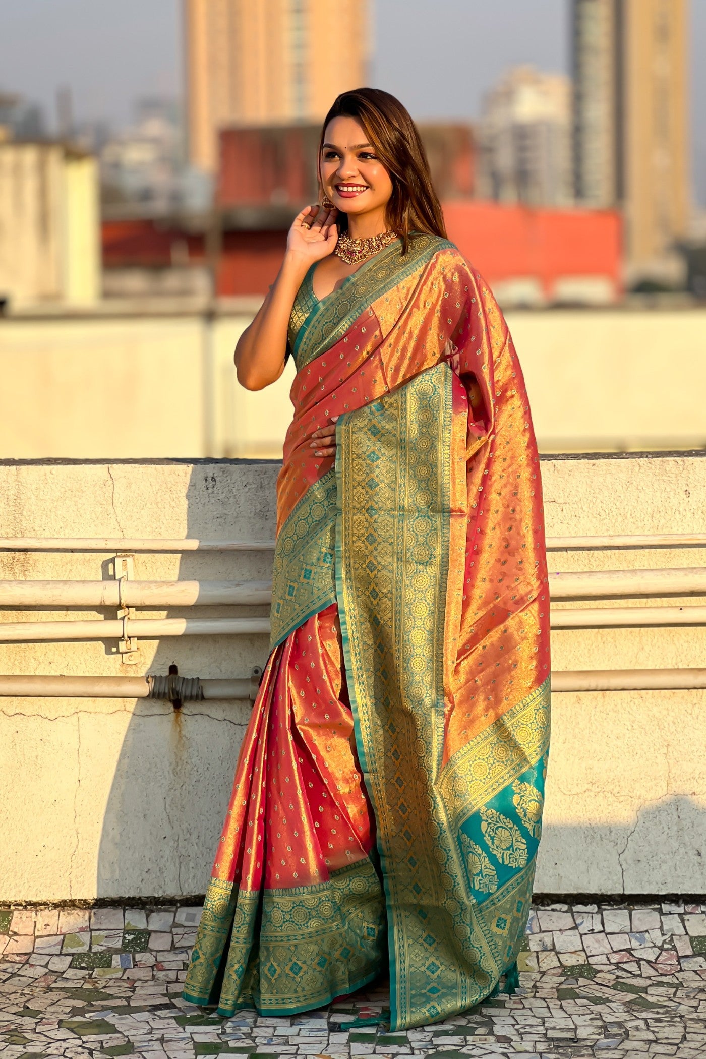 Buy MySilkLove Tuscany Peach Woven Banarasi Saree Online