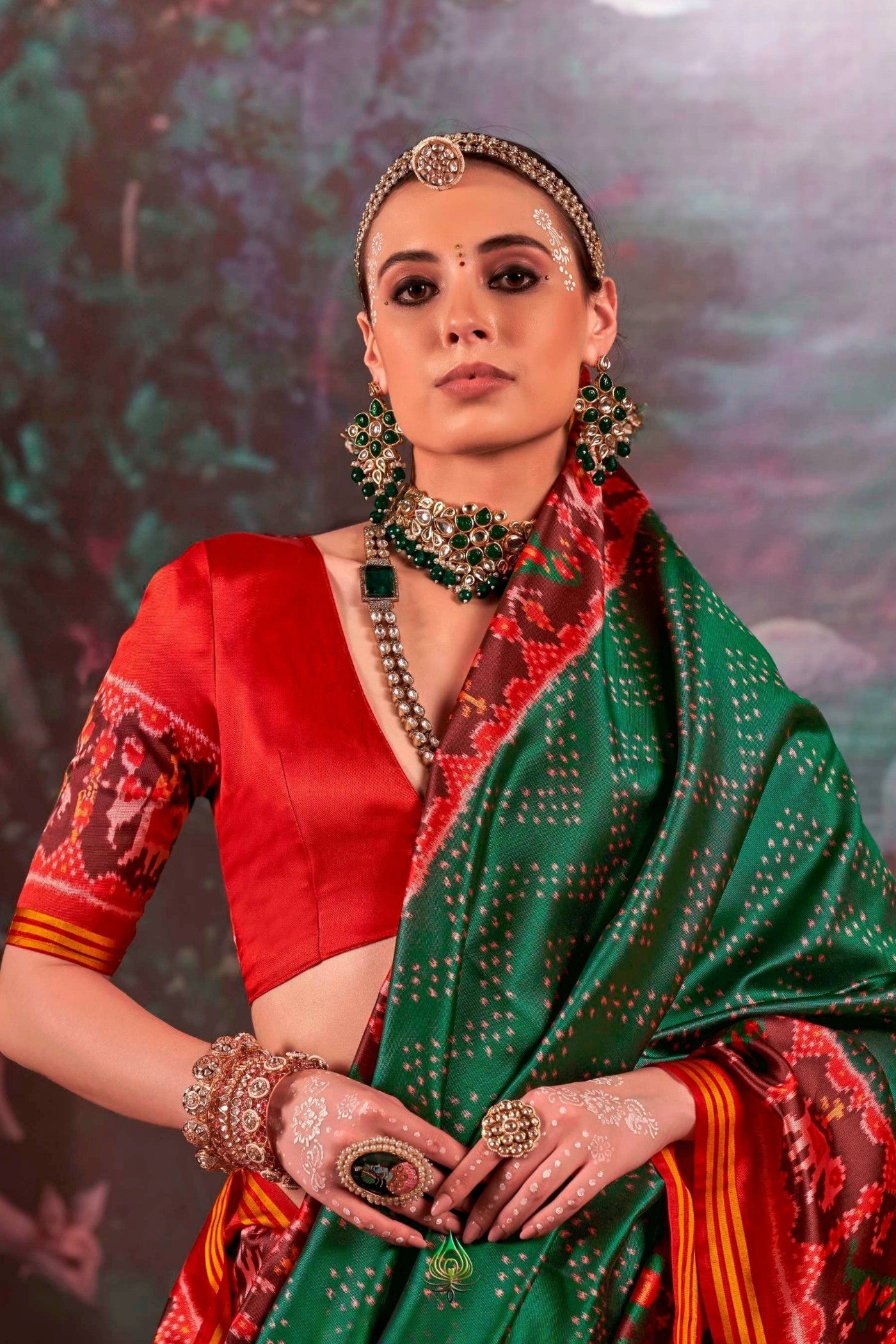 Buy MySilkLove Leaf Green Printed Patola Saree Online