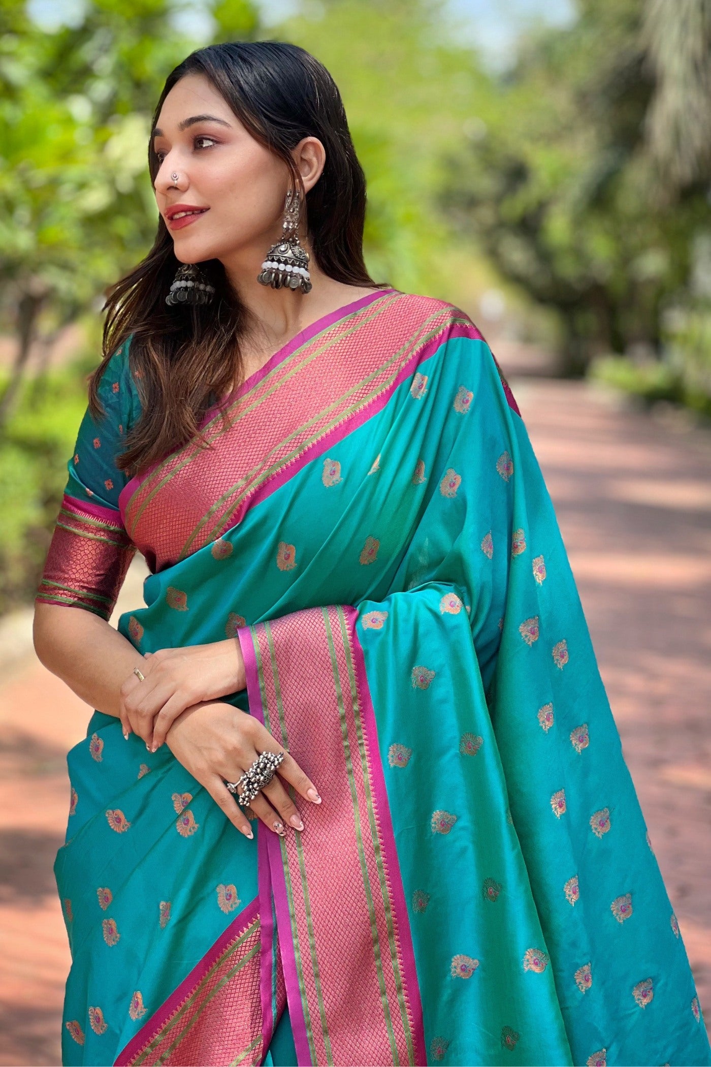 MySilkLove Teal Blue Woven Paithani Saree