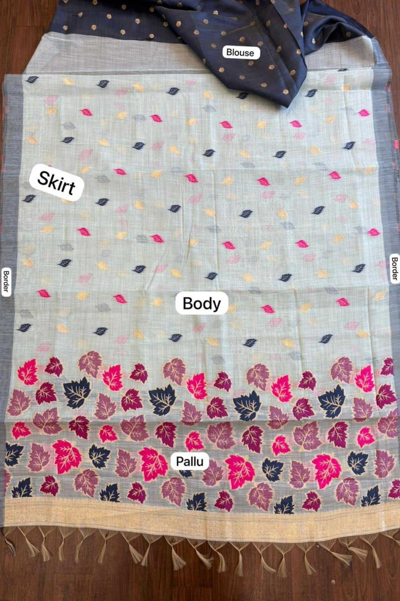 Buy MySilkLove Frost Grey Woven Linen Saree Online