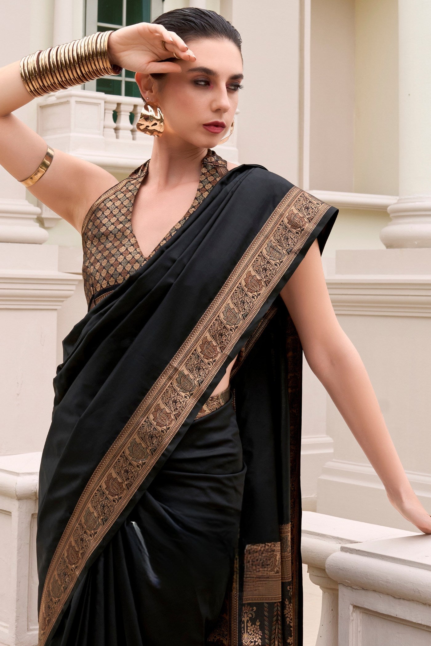 Buy MySilkLove Kobra Black Purple Banarasi Handloom Saree Online