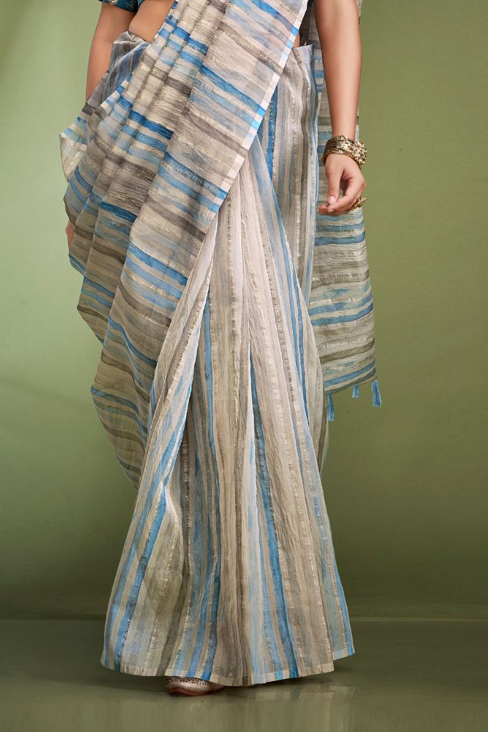 Buy MySilkLove Water Blue Woven Tissue Saree Online