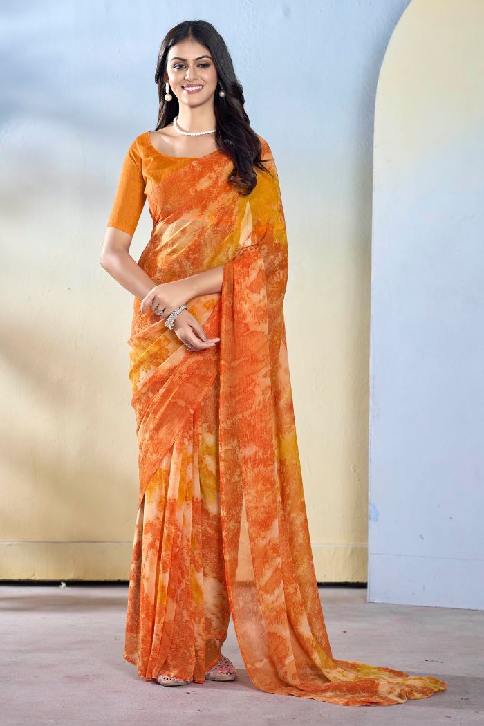 Buy MySilkLove Neon Orange Ready To Wear Georgette Saree Online