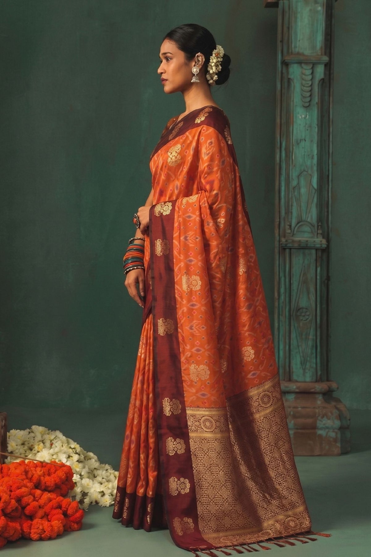Buy MySilkLove Mandarin Orange Woven Banarasi Silk Saree Online