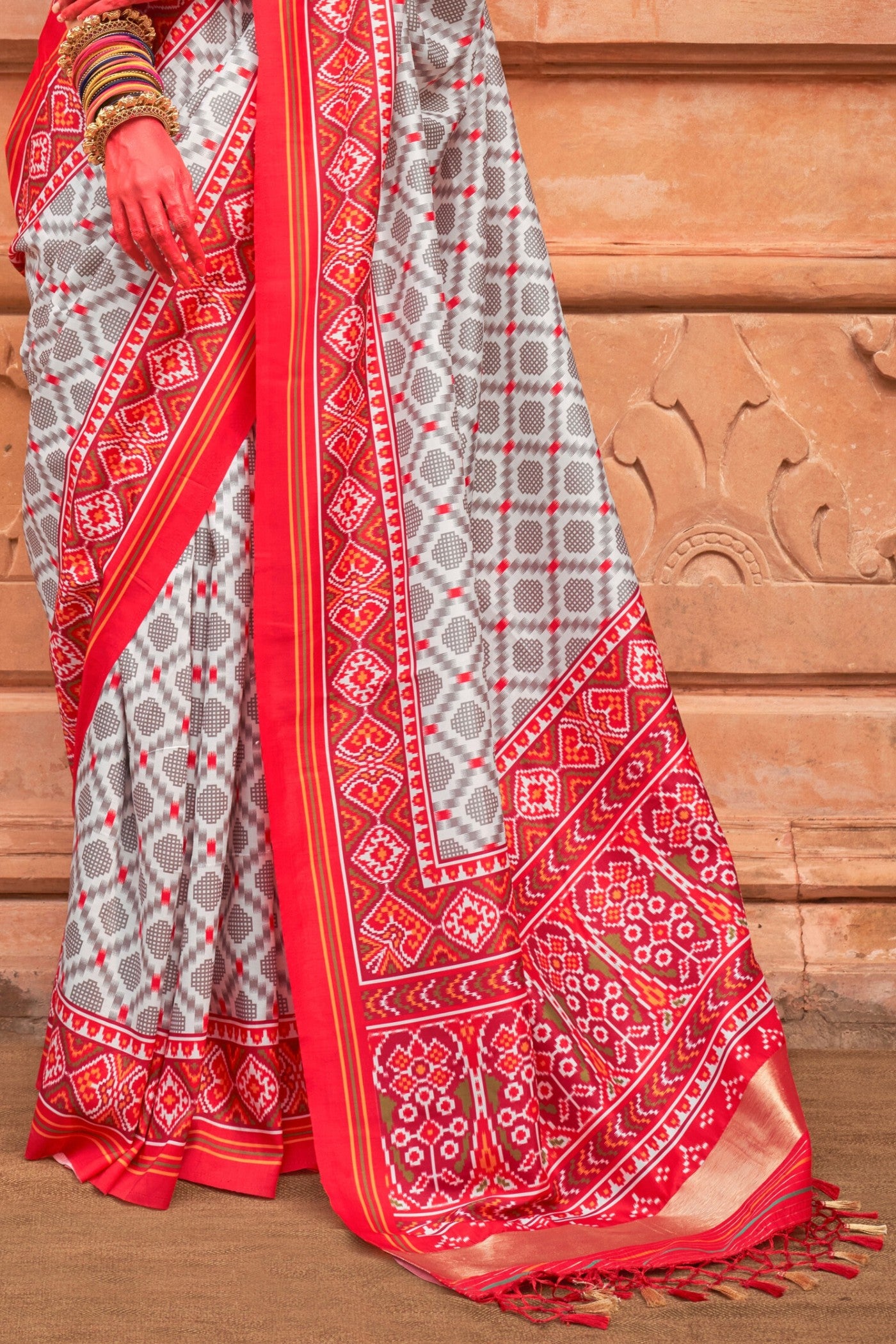 Buy MySilkLove Santas Grey Printed Patola Saree Online