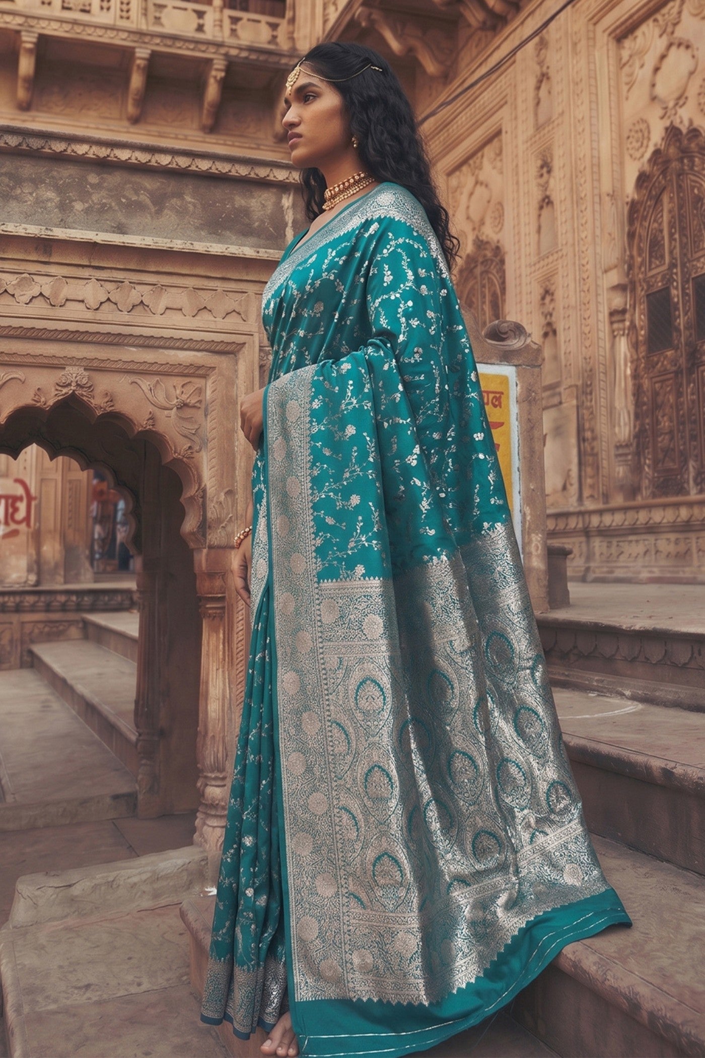 Buy MySilkLove Sapphire Blue Woven Banarasi Saree Online