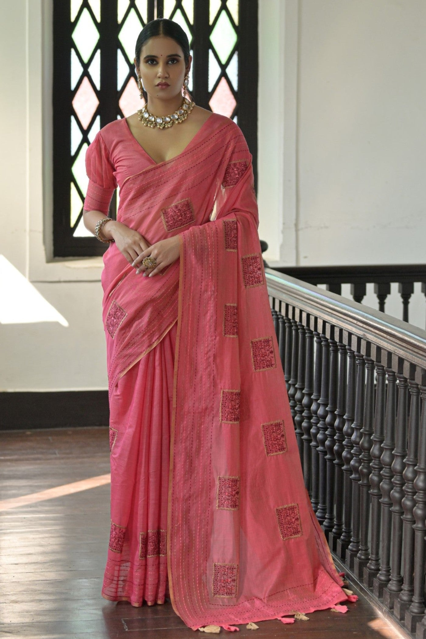 Buy MySilkLove French Rose Pink Linen Soft Silk Saree Online