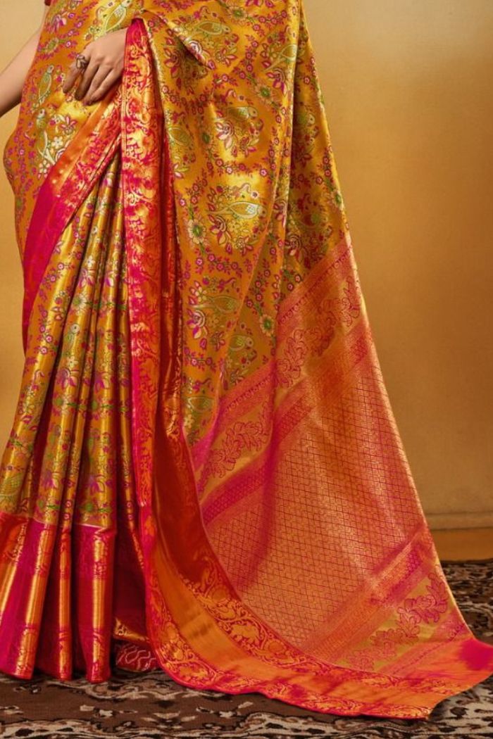 Buy MySilkLove Sunset Yellow Woven Kanjivaram Saree Online