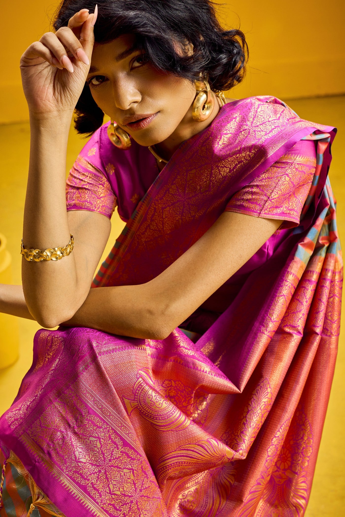 Buy MySilkLove Emerald Green Banarasi Two Tone Checks Handloom Saree Online