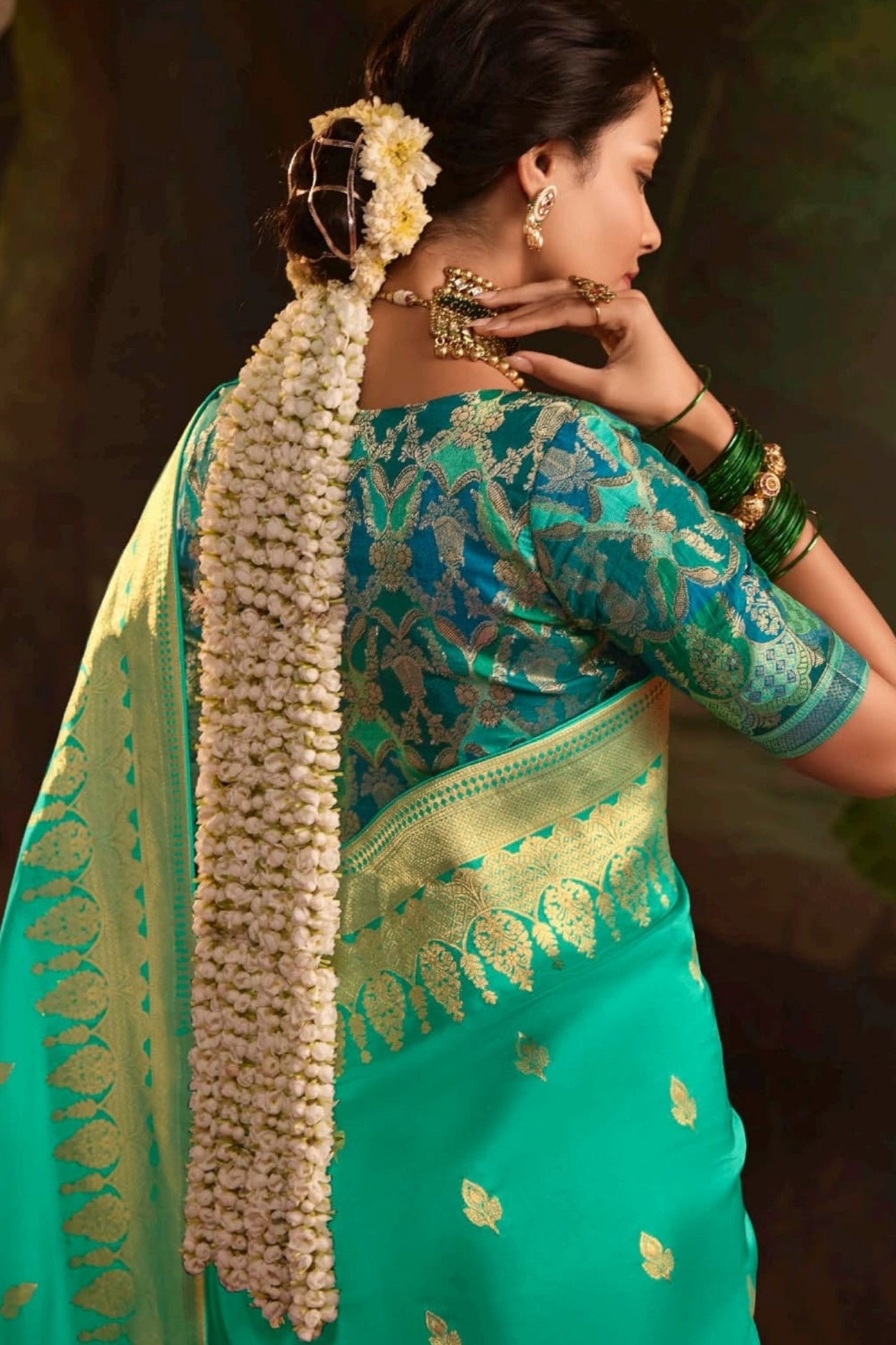 MySilkLove Emerald Green Designer Banarasi Dola Silk Saree