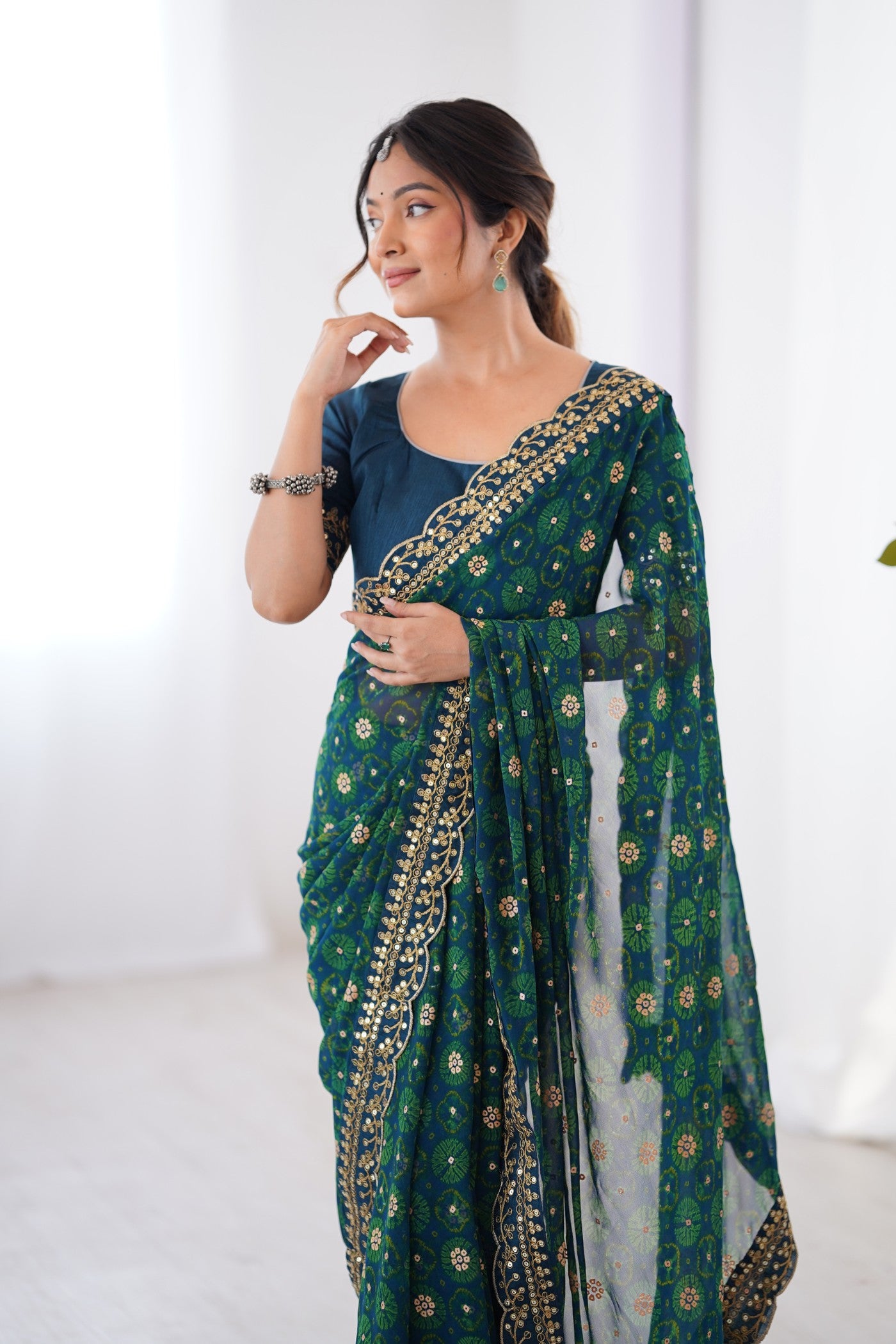 MySilkLove Peacock Blue Embroidery Georgette saree