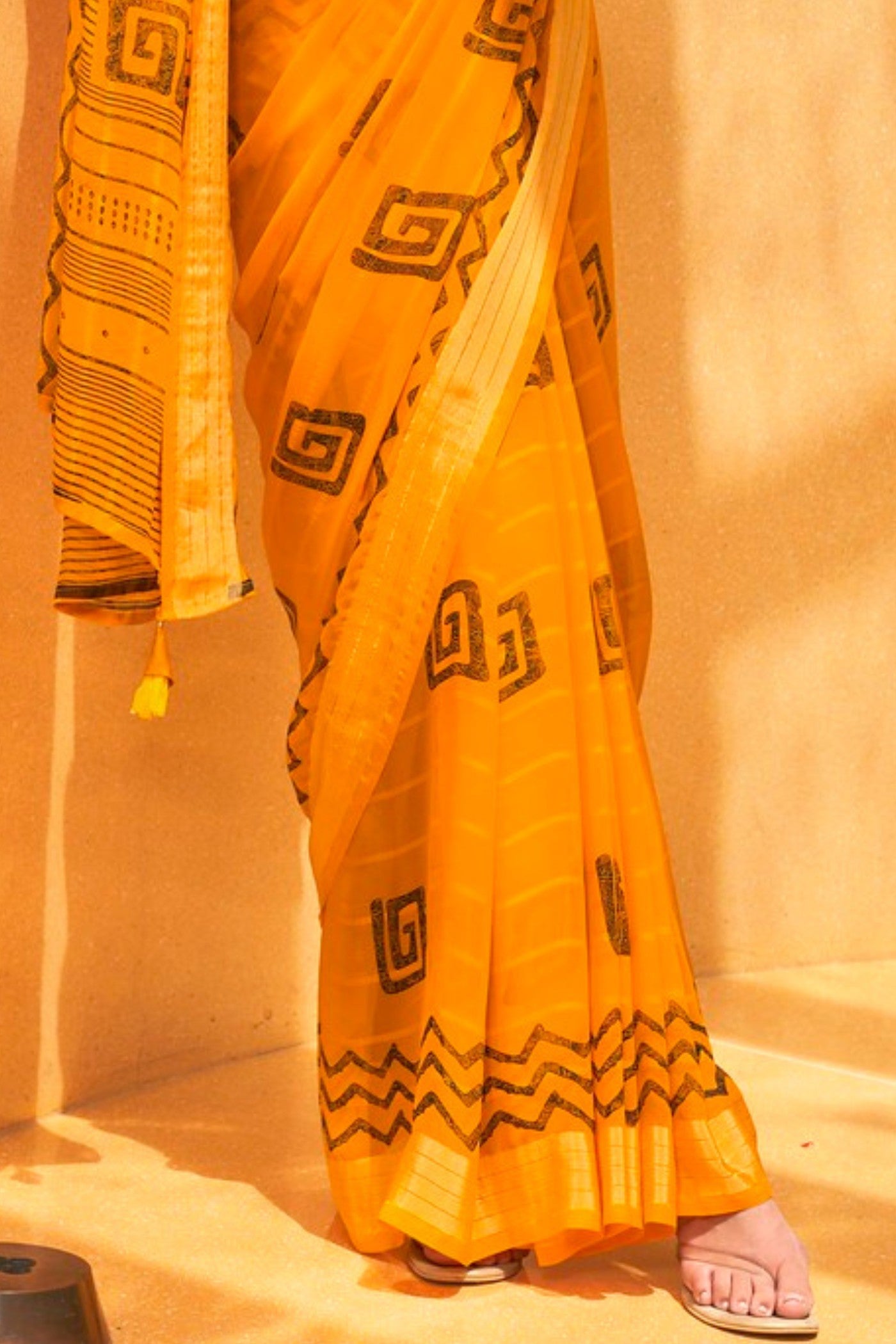 Buy MySilkLove Turmeric Yellow Georgette Printed Saree Online