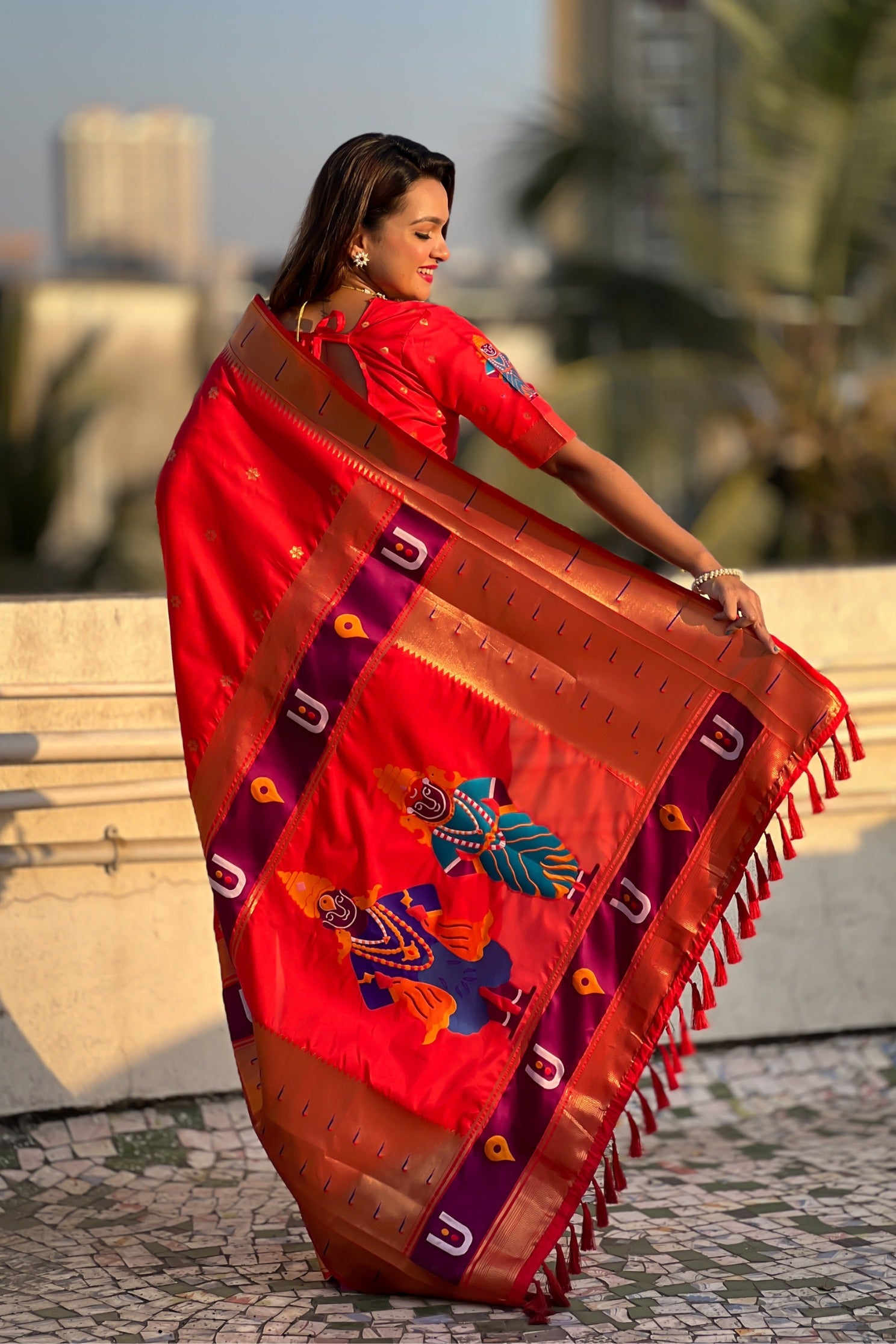 Buy MySilkLove Rose Red Woven Paithani Saree Online