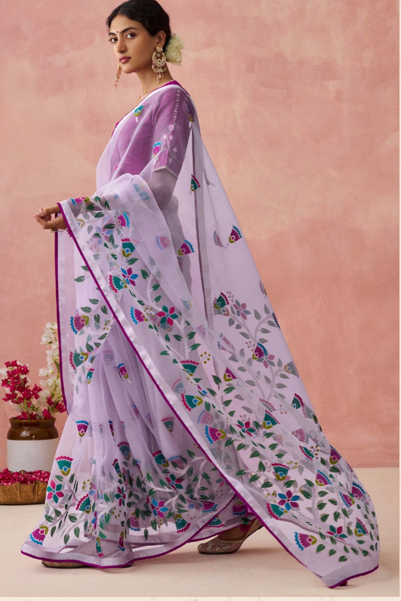 Buy MySilkLove Mulled Wine Purple Brasso Organza Printed Saree Online