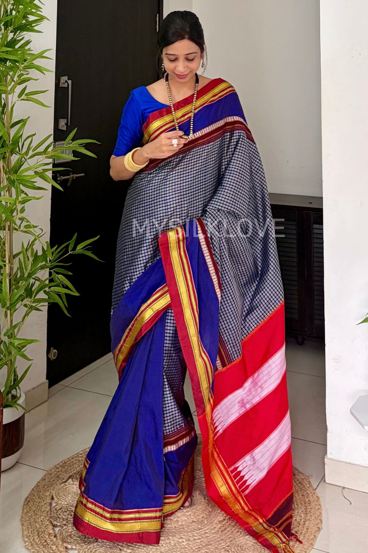 Buy MySilkLove Glacier Blue Pure iIkal Silk Saree with Resham Pallu Online