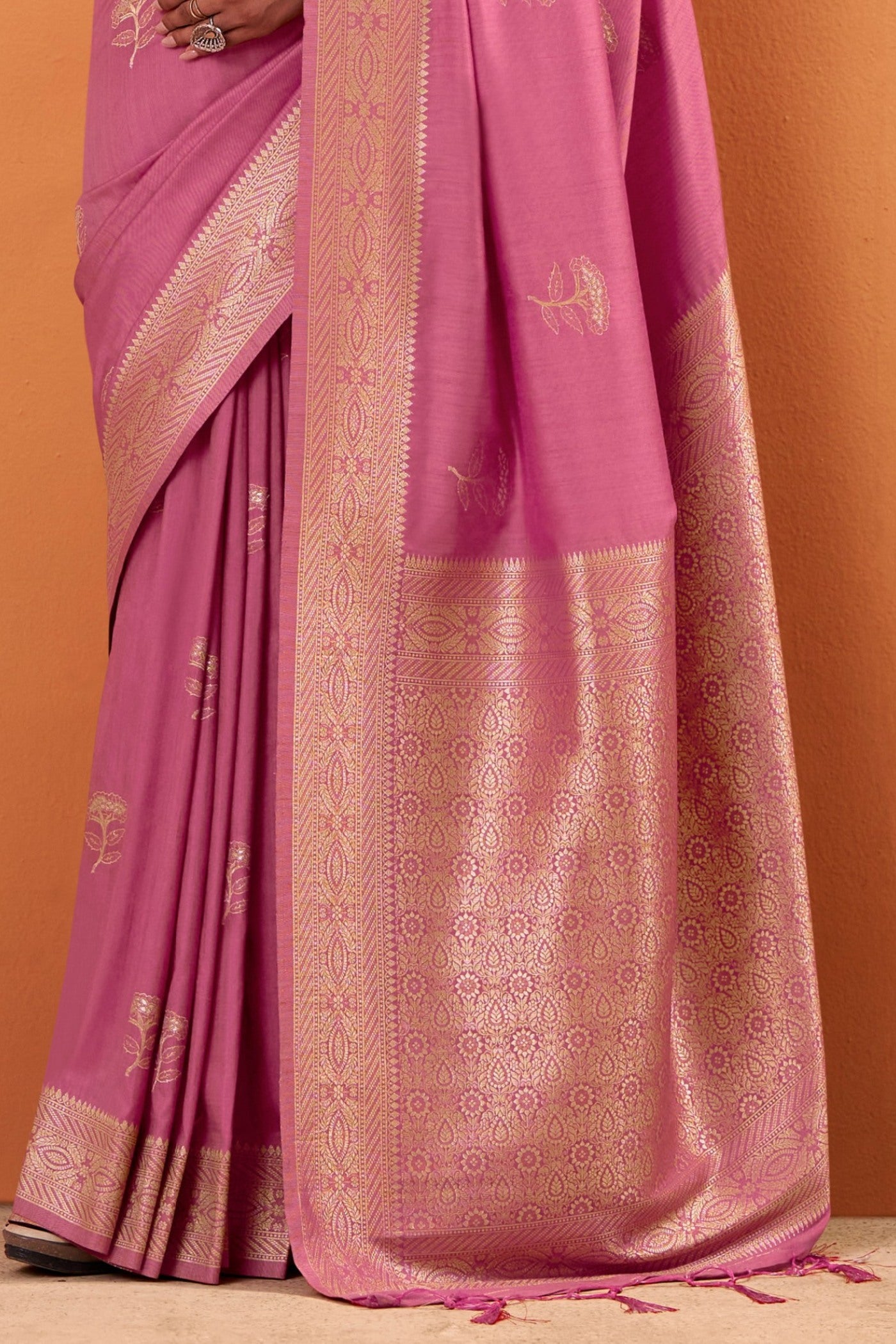 Buy MySilkLove Brink Pink Tussar Handloom Silk Saree Online