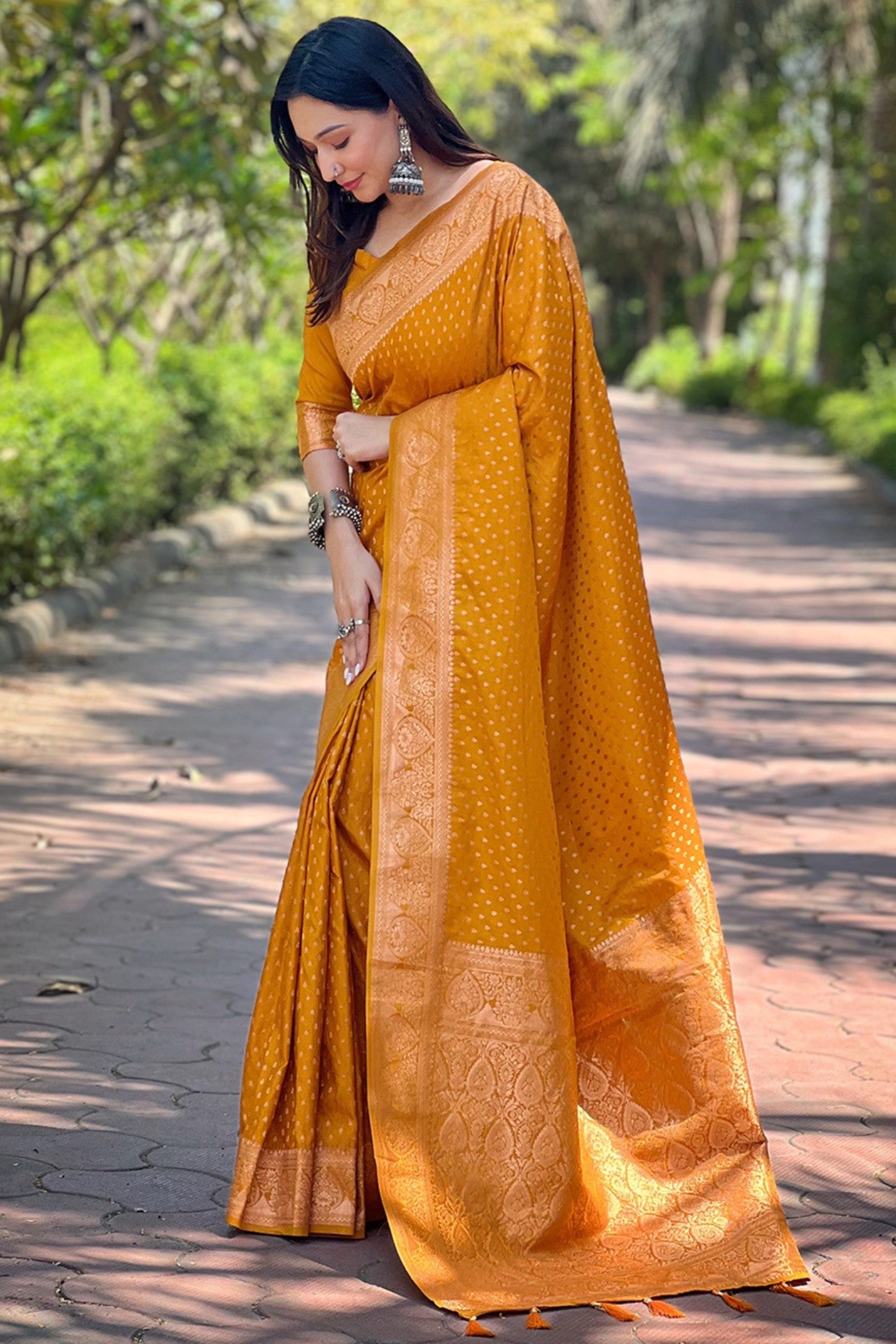 Buy MySilkLove Pumpkin Skin Yellow Zari Woven Banarasi Saree Online