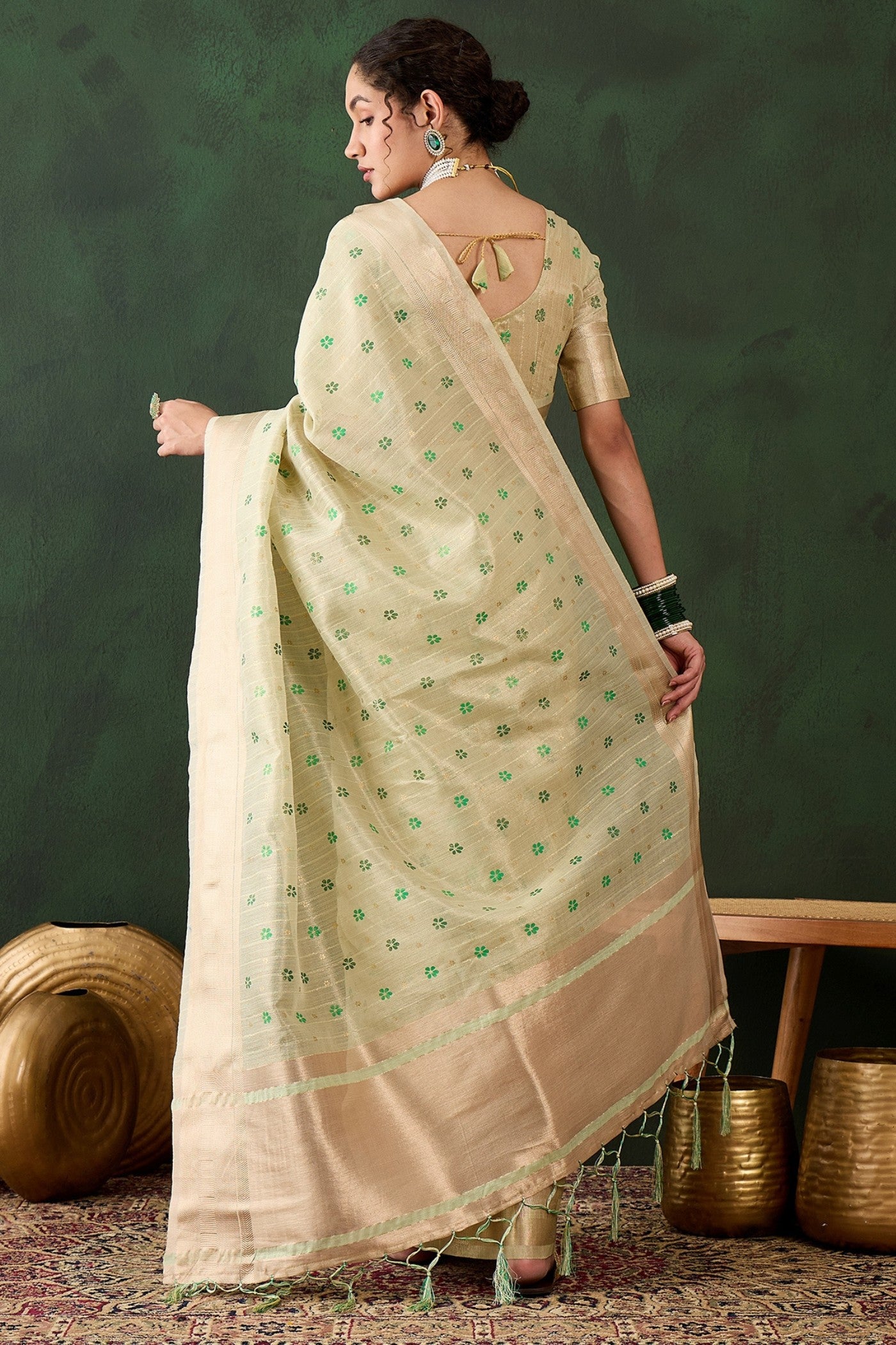 Buy MySilkLove Pista Green Woven  Organza Saree Online