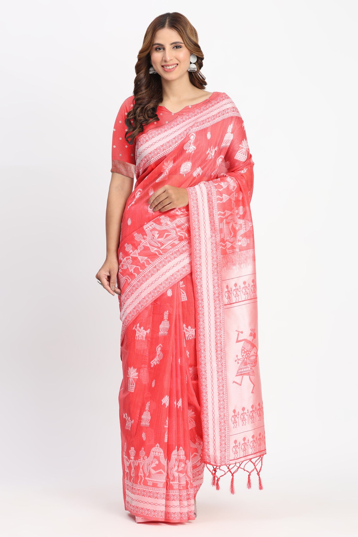 Buy MySilkLove Basin Peach Woven Linen Cotton Saree Online
