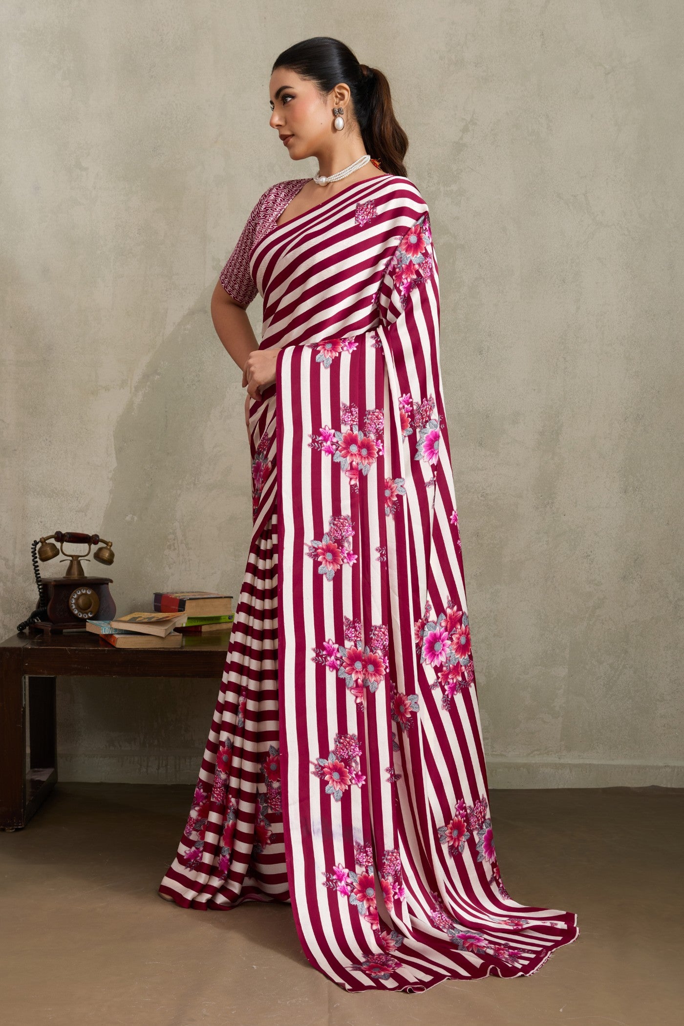 Buy MySilkLove Bright Pink Ajrakh Printed Satin Crepe Silk Saree Online