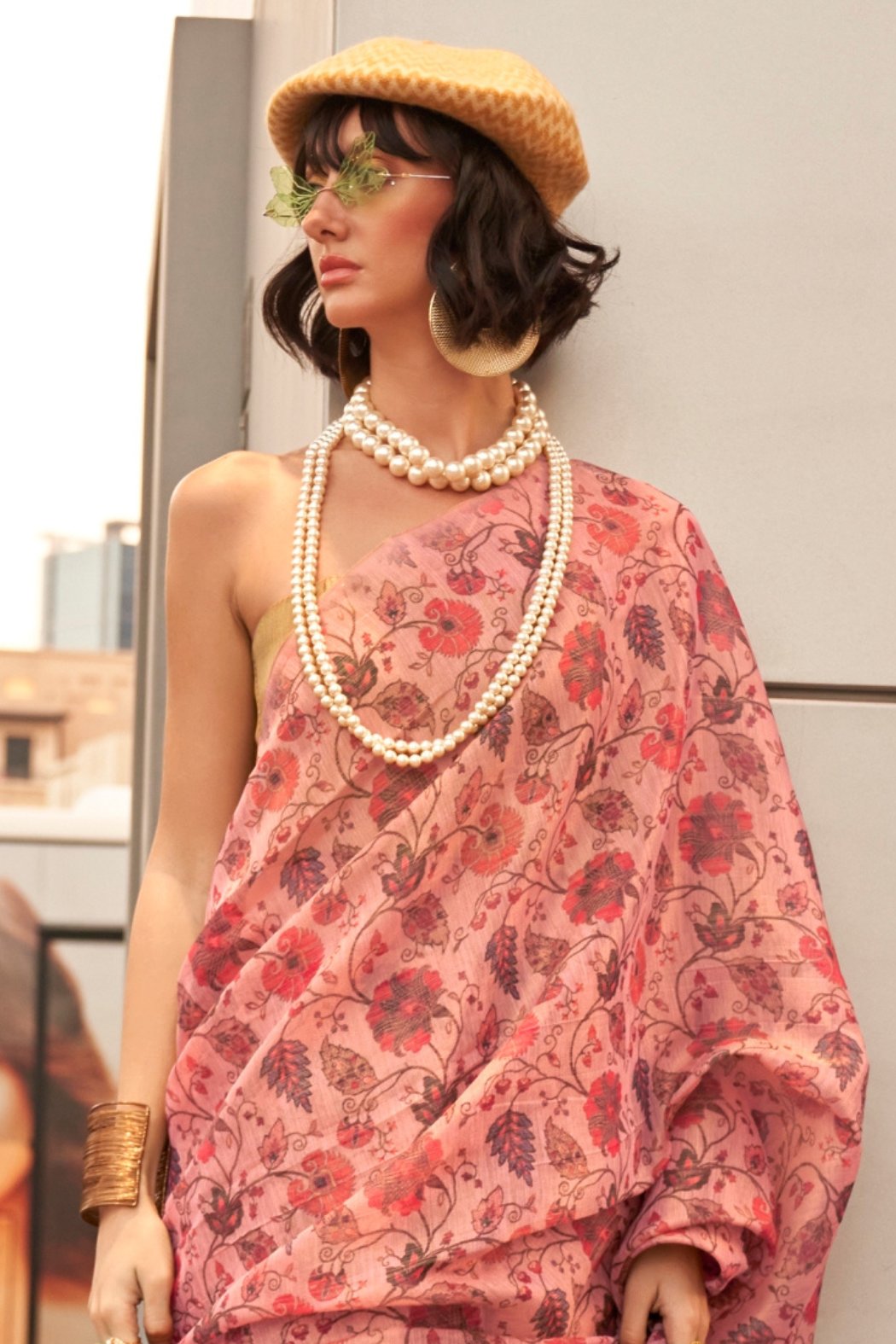 Buy MySilkLove Modern Pink Printed Tissue Saree Online