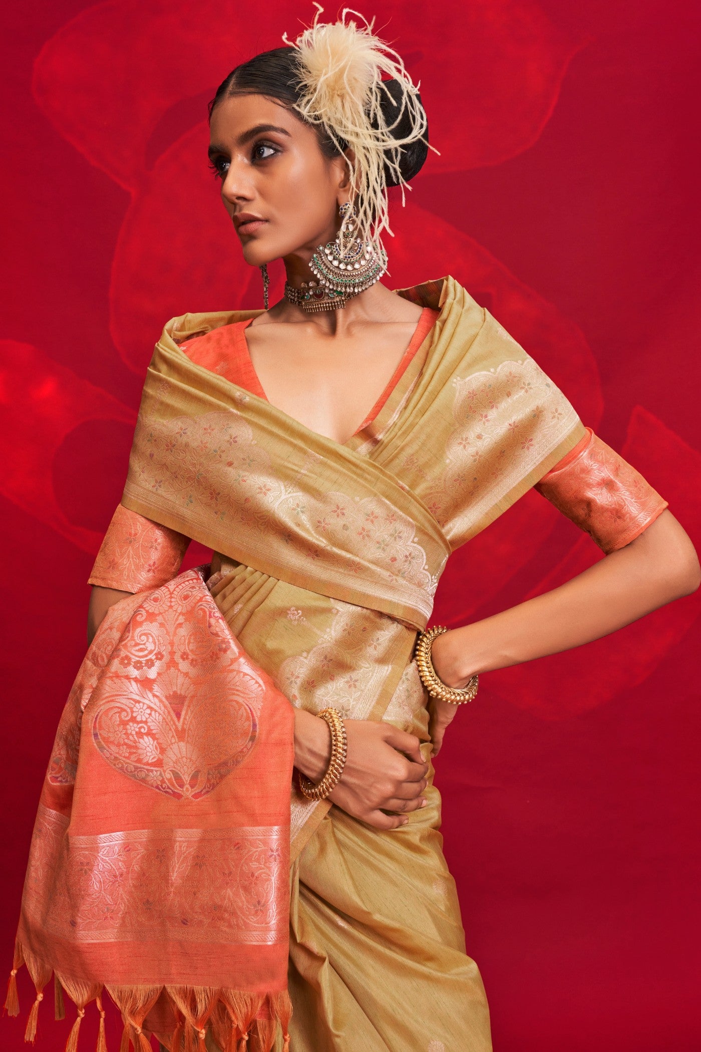 Buy MySilkLove Pastel Green Tussar Handloom Silk Saree Online