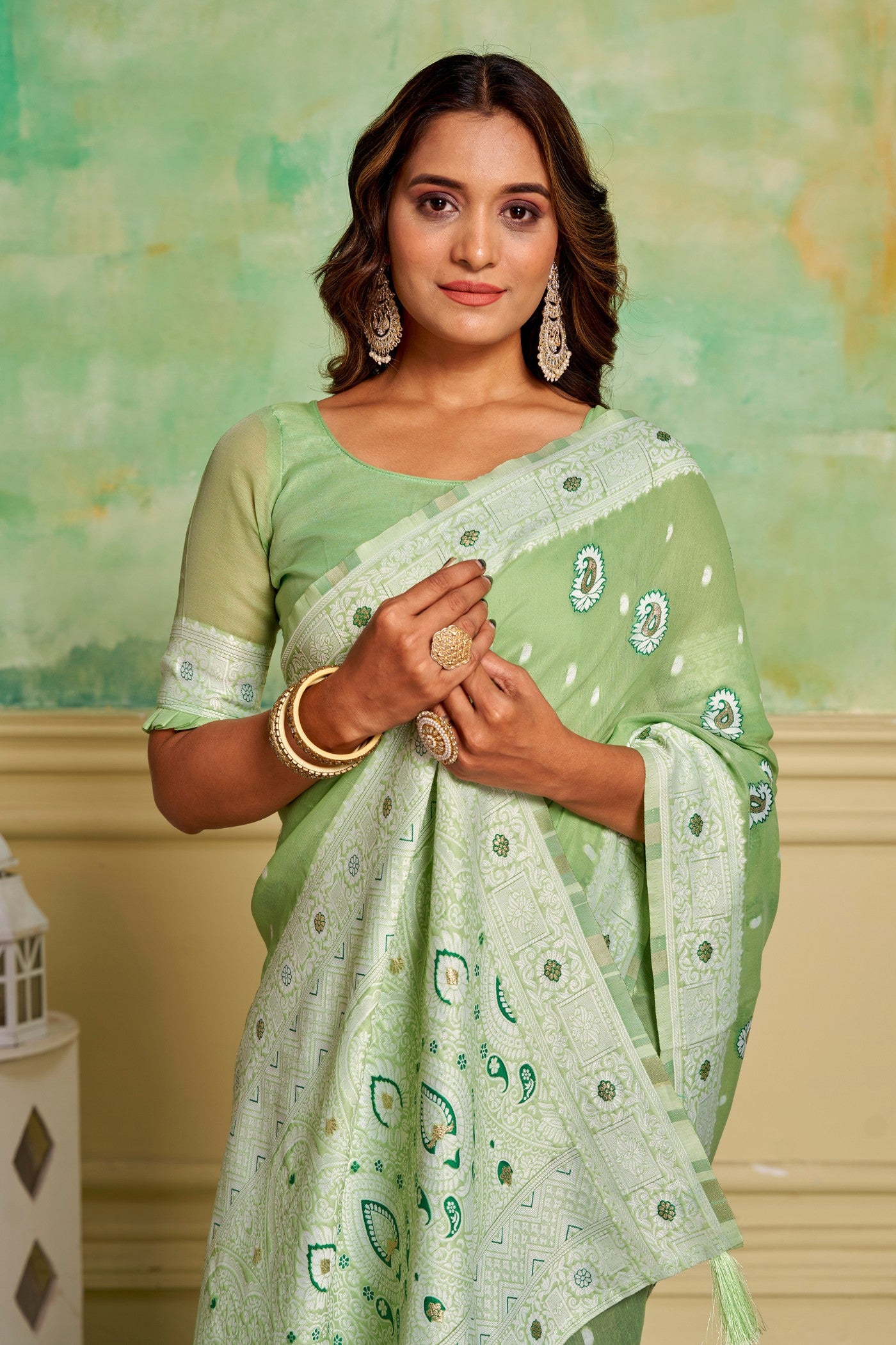 MySilkLove Swamp Green Woven Cotton Saree