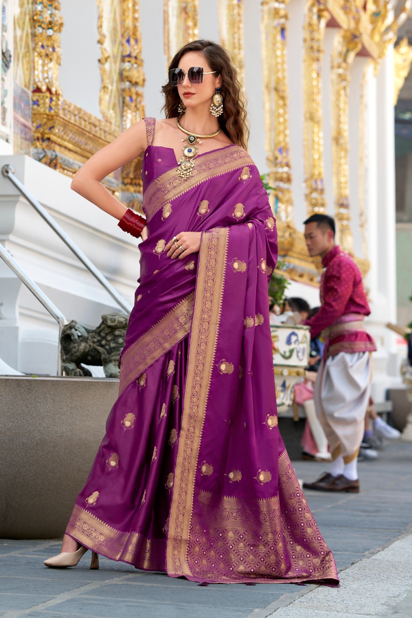 Buy MySilkLove Pansy Purple Woven Satin Silk Saree Online