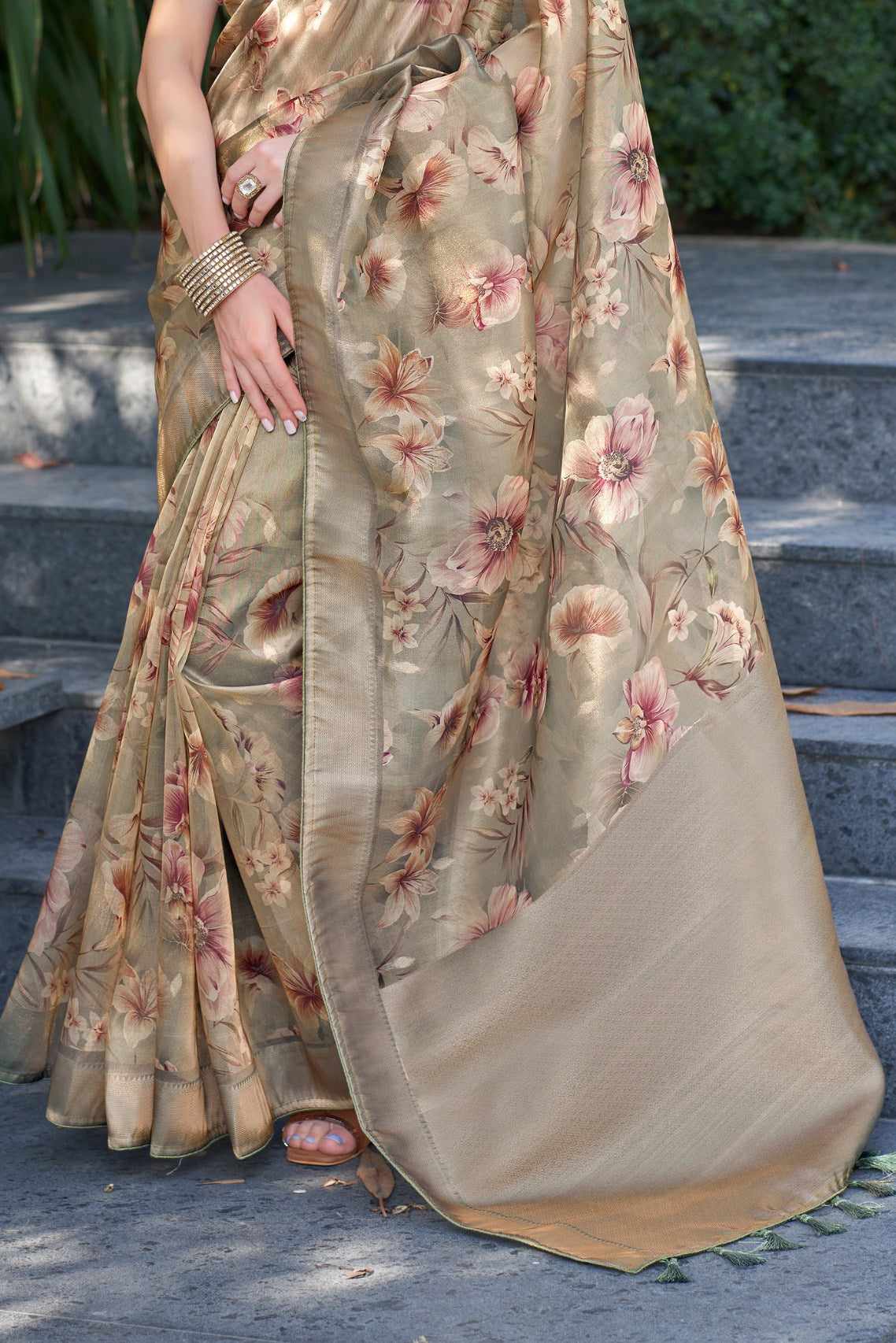 Buy MySilkLove Beaver Brown Digital Printed Organza Saree Online