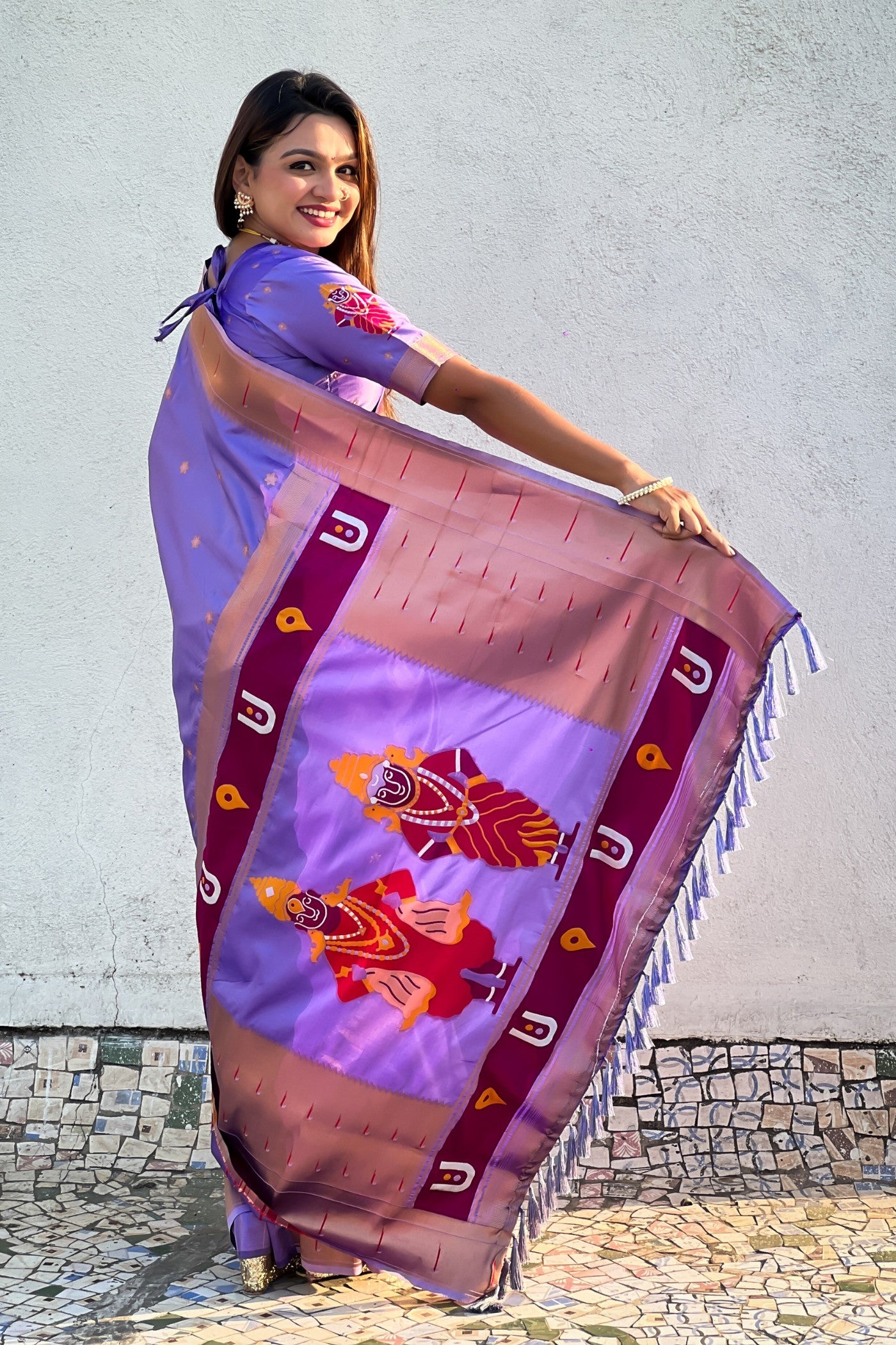 Buy MySilkLove Butterfly Bush Purple Woven Paithani Saree Online