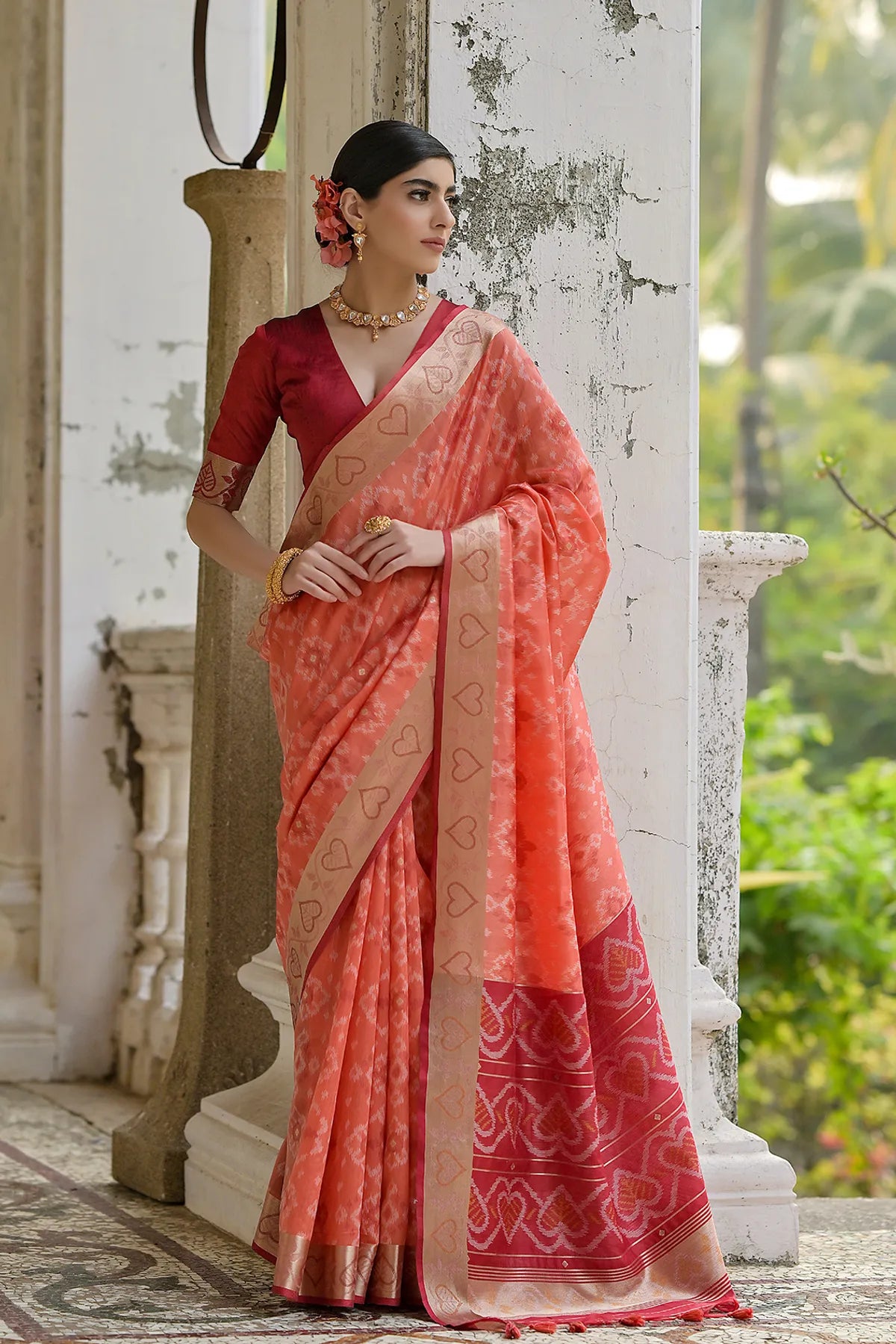 Buy MySilkLove Terra Cotta Orange Woven Raw Silk Saree Online